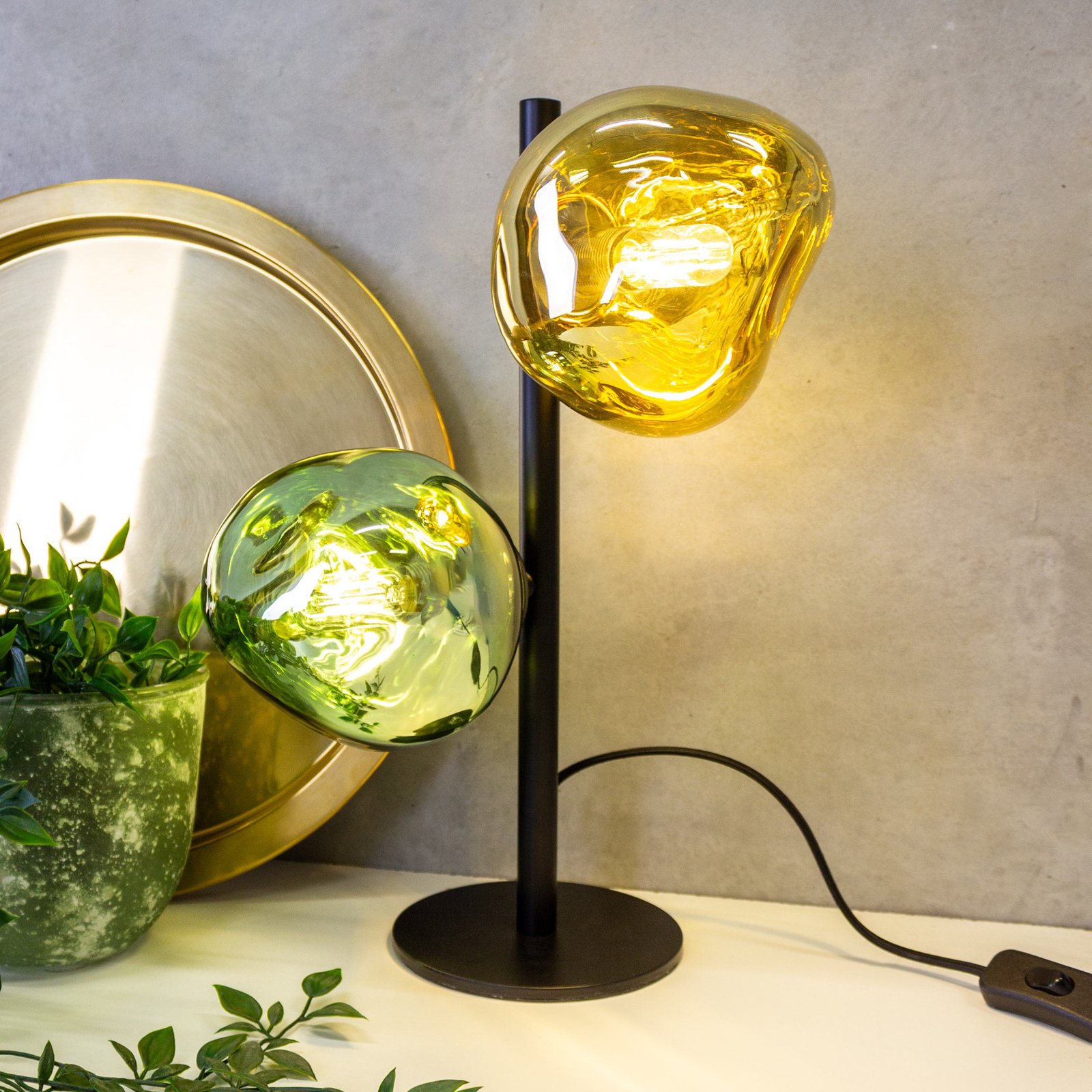 Canopus table lamp gold/green Height 40 cm 2-bulb glass E14