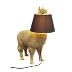 Kare Lámpara de mesa Alpaca, dorada, pantalla textil marrón