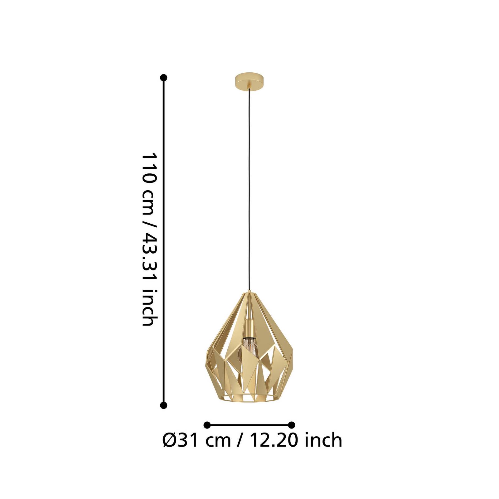 EGLO Hanglamp Carlton, 1-lamp, goud, Ø 31 cm