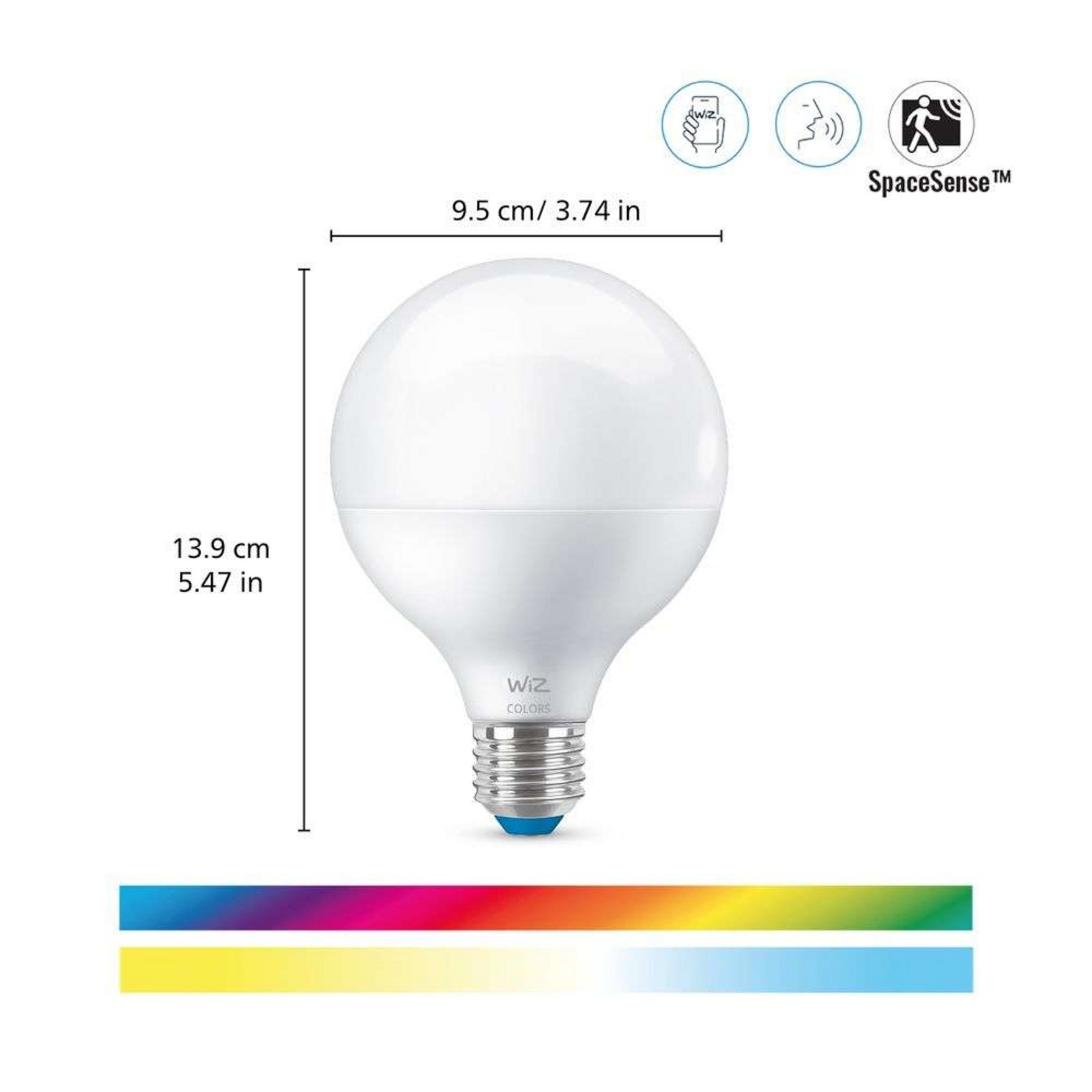 Bec Smart Color 11W 1055lm 2200-6500K RGB Globe Clear E27 - WiZ