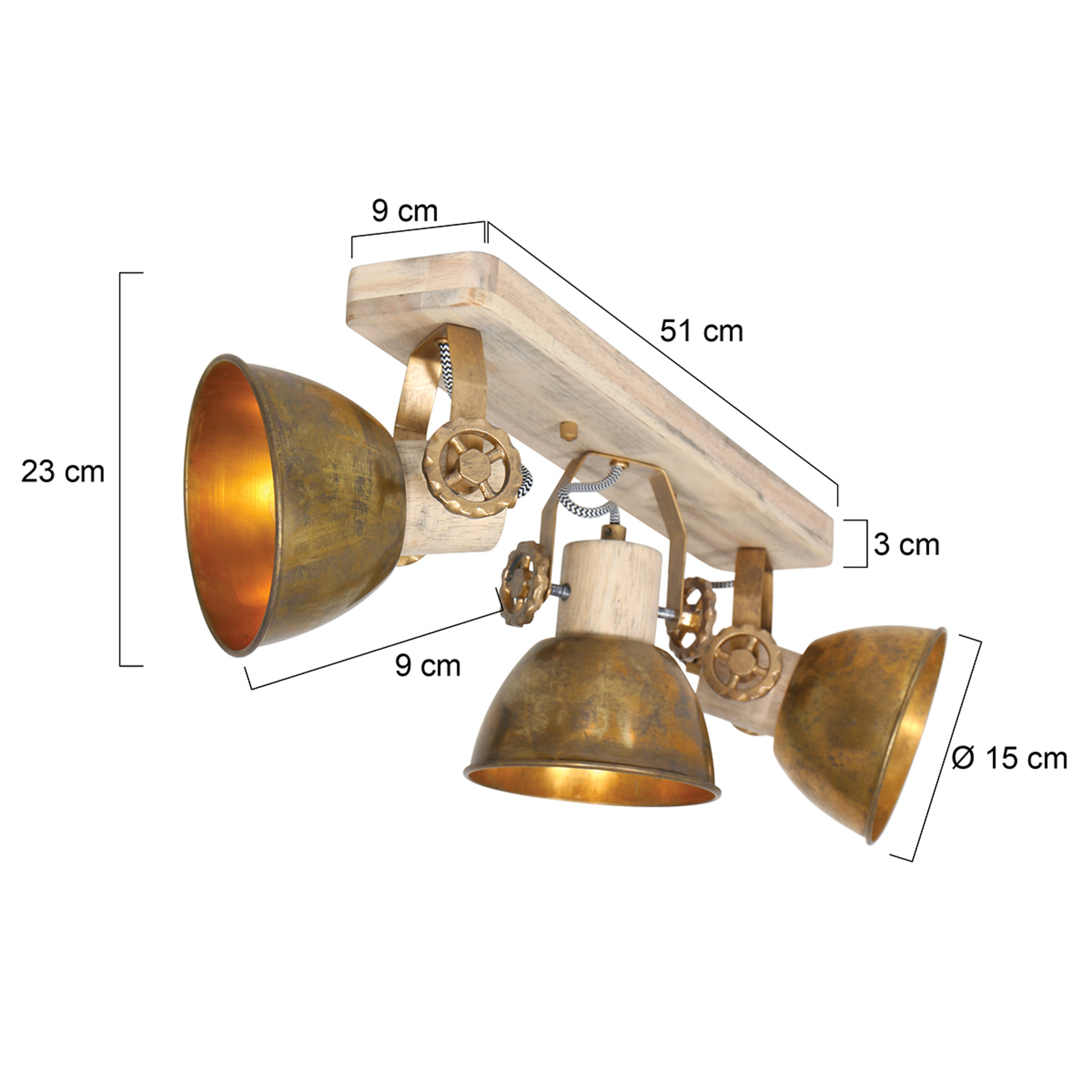 Stropni reflektor Gearwood, 3-svetlobni bronasti
