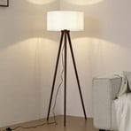 Lindby Stehleuchte Charlia, weiß, Wallnussholz, Höhe 150 cm