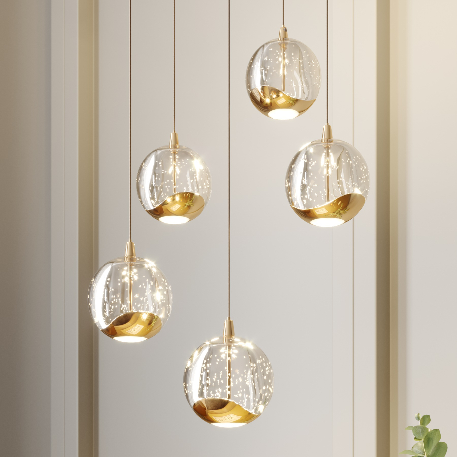 voor het geval dat leven helder LED hanglamp Hayley, 5 lampjes, rond, goud | Lampen24.nl