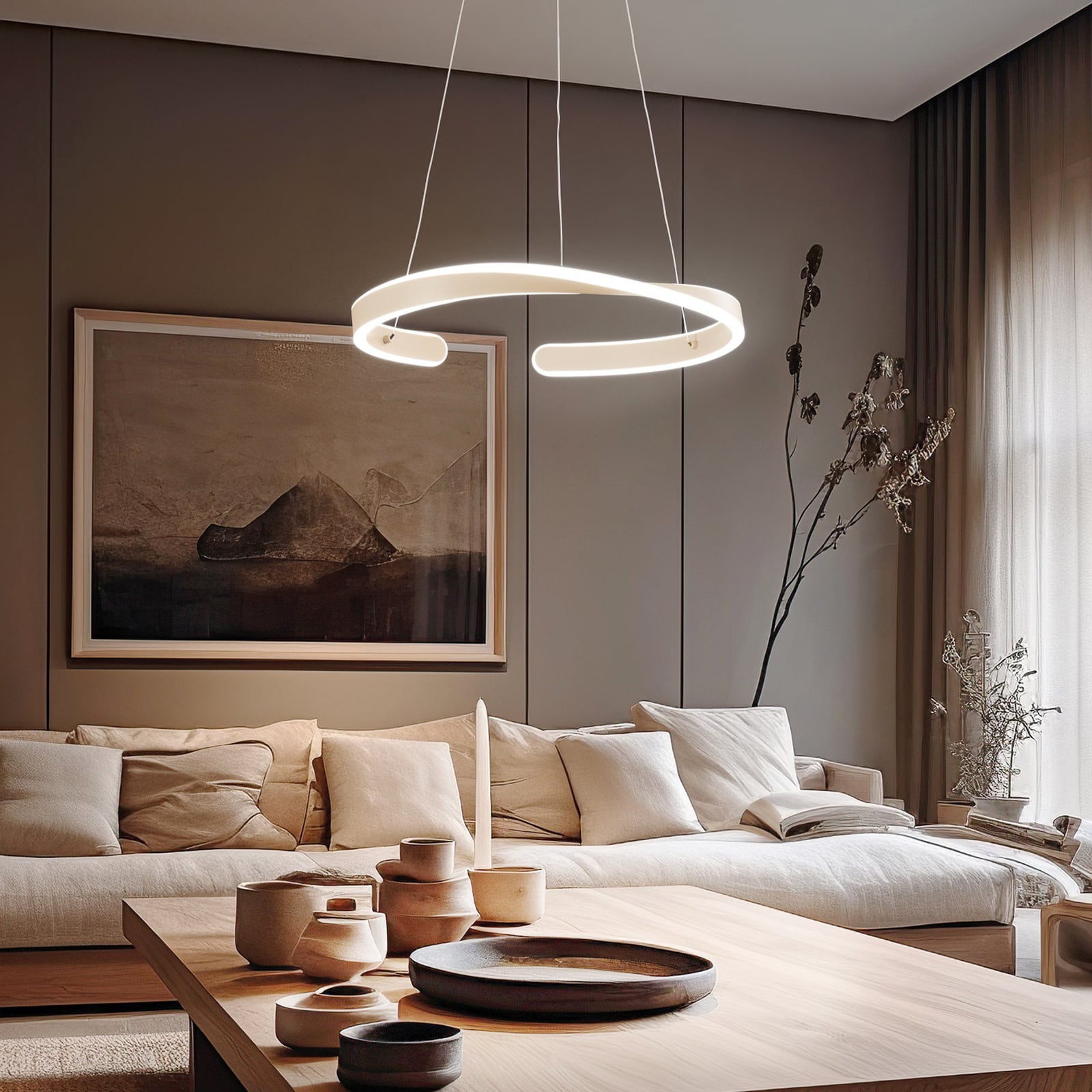LED-Hängelampe Savona, sandfarben, Ø 43 cm, Metall, CCT LED-Hängelampe Savona, sandfarben, Ø 43 cm, Metall, CCT