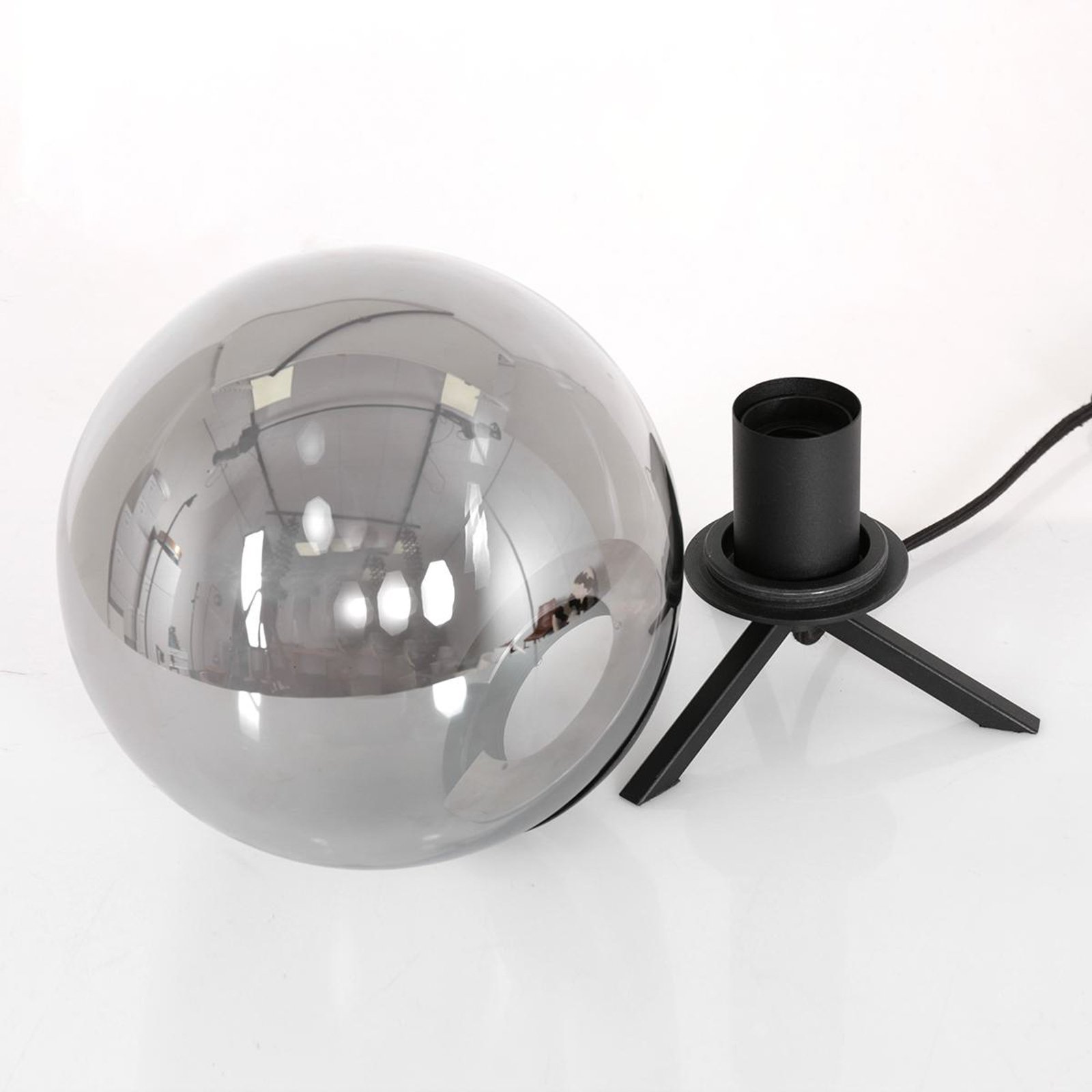 Lampe à poser Bollique, noir, verre, Ø 20 cm, tripode