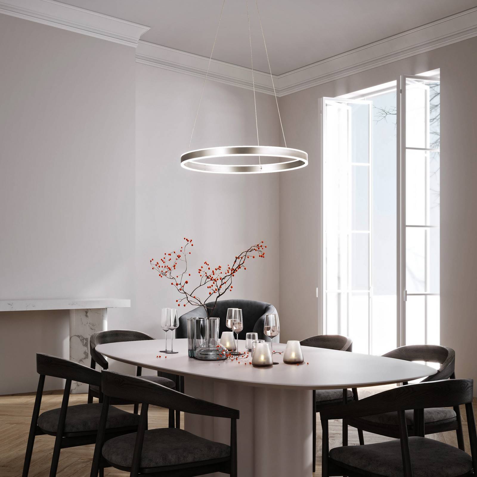 Żyrandol LED Sirko, Ø 60 cm, niklowy, metal, CCT
