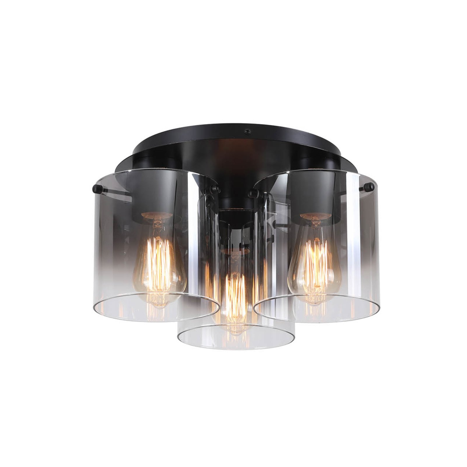 Sweden ceiling light, 3-bulb, black/smoke grey, steel, glass