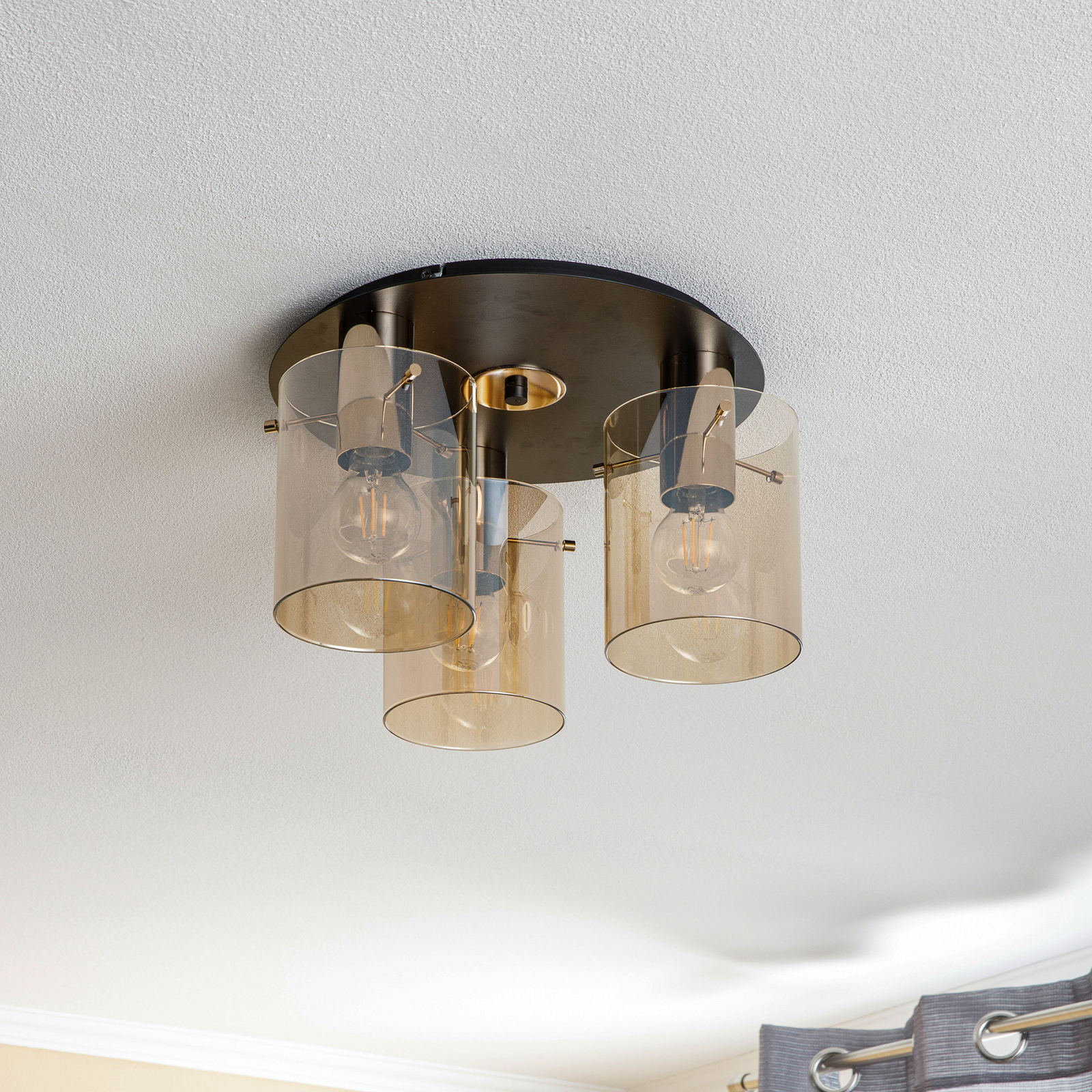 Atman ceiling light, 3-bulb, black/gold