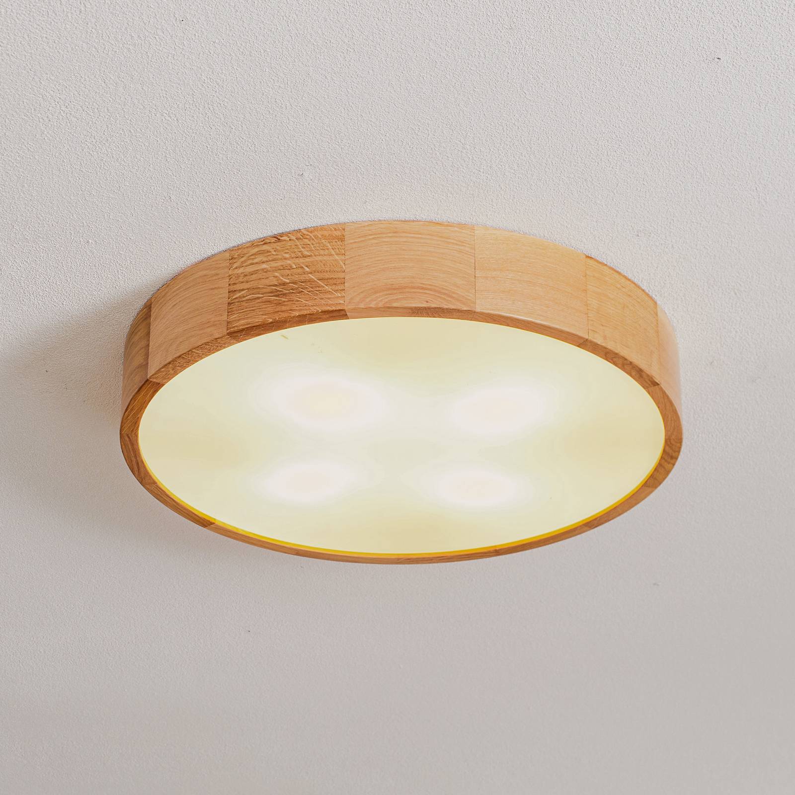 Lampa sufitowa Cleo DR475, IP20, czujnik, Ø 48 cm, drewno dębowe