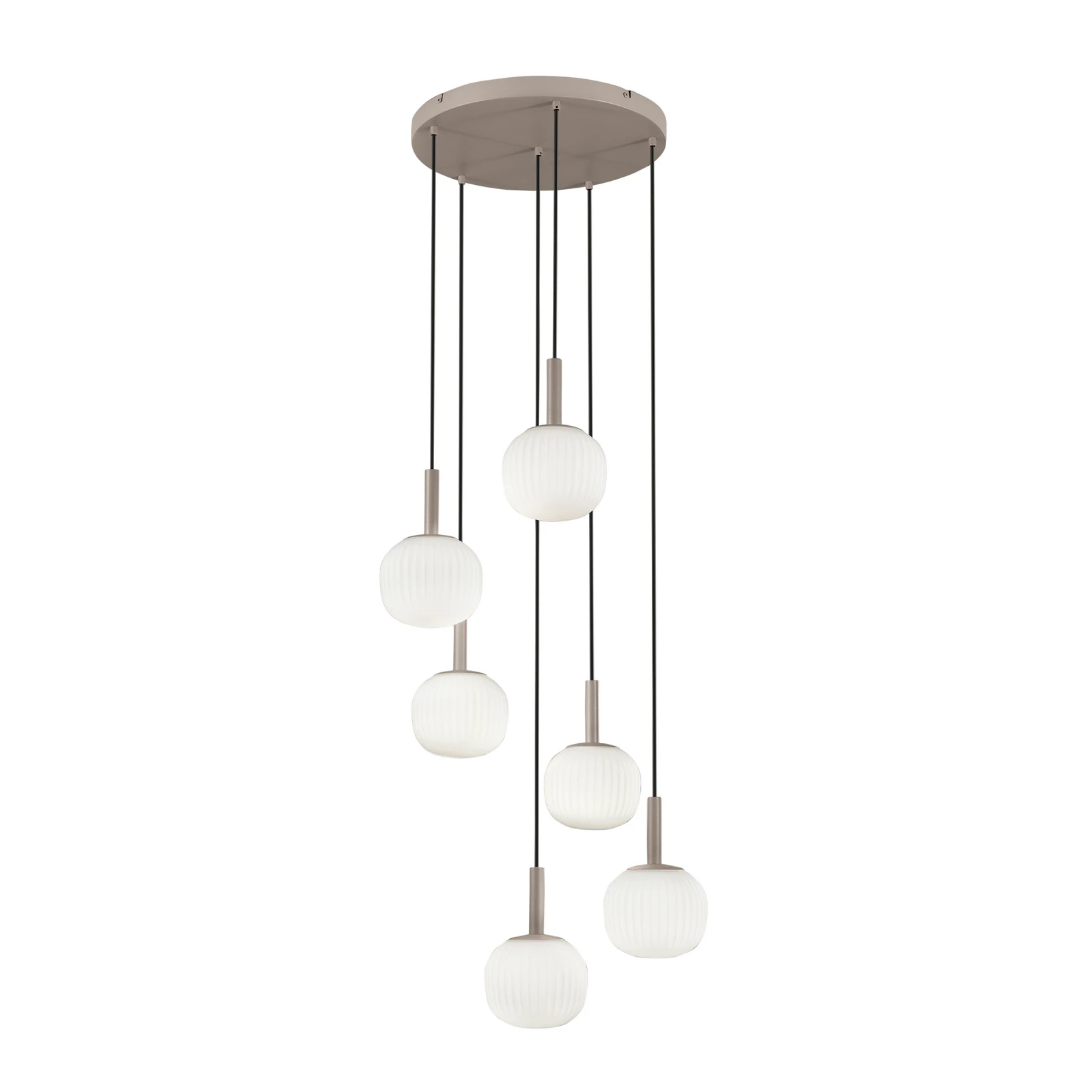 Hängelampe Eris, Länge 51 cm, braun/weiß, Metall/Glas 6-flg.