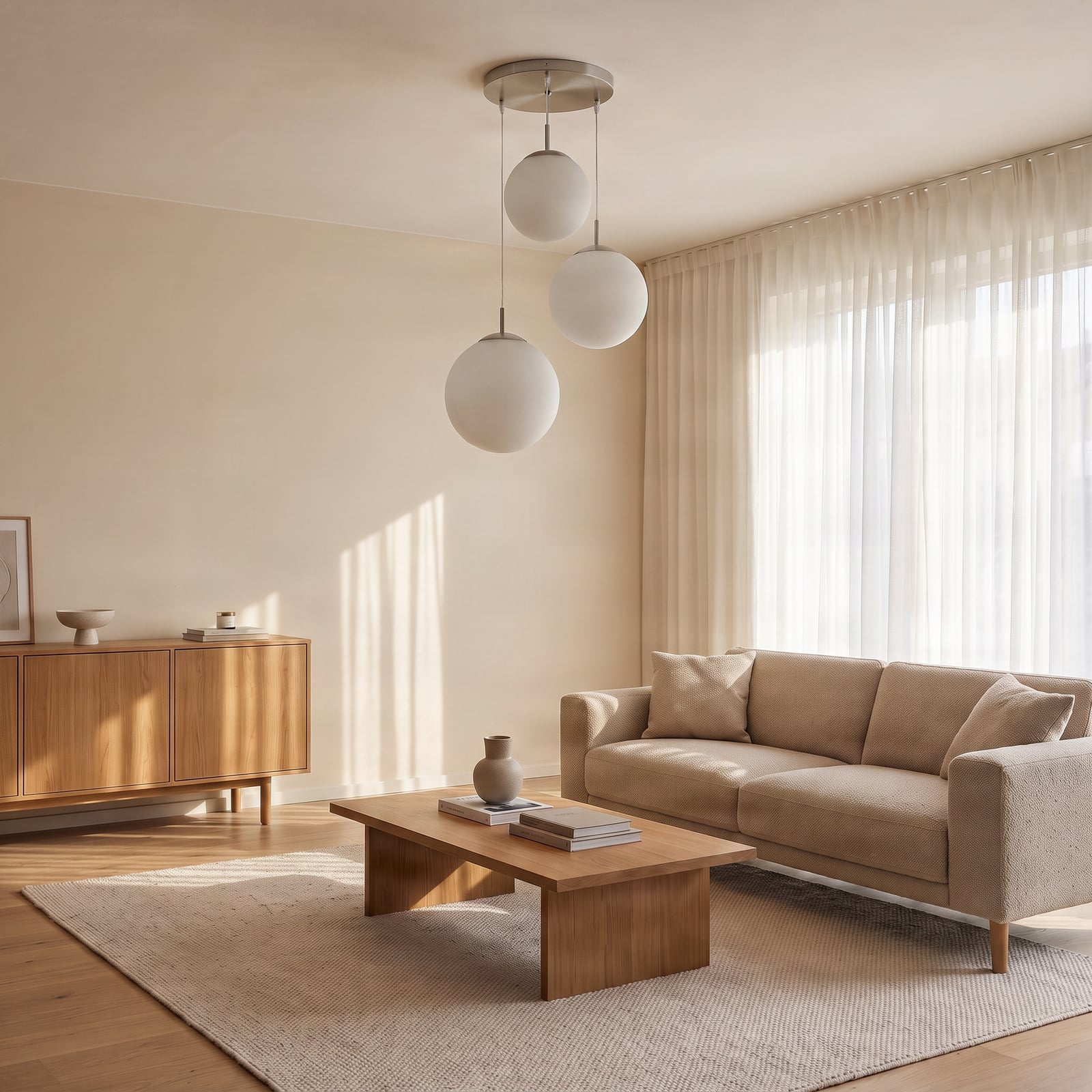 Lindby pendant light Heleska, white, glass, 3-bulb, Ø 47cm