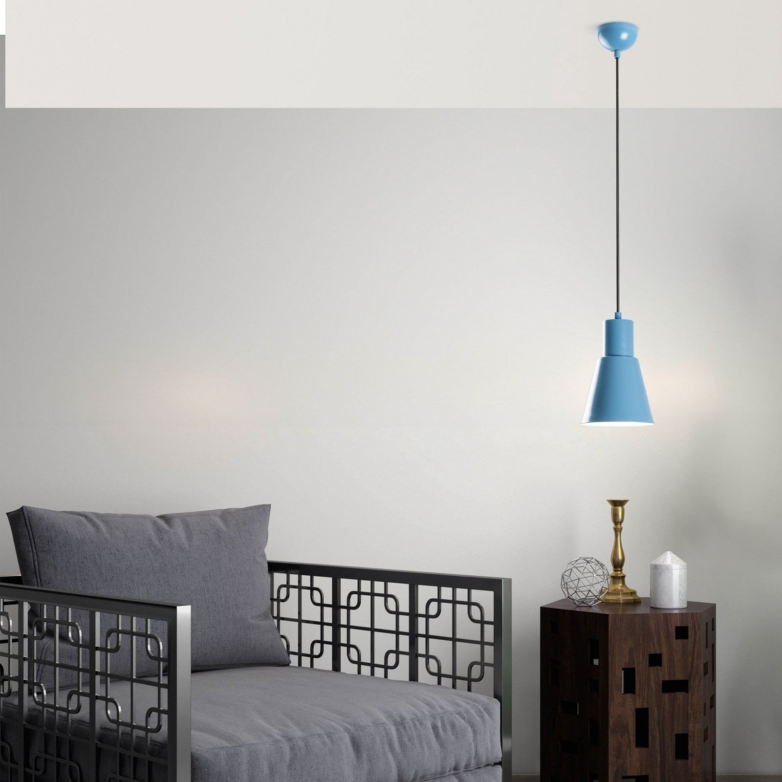 Konikkem pendant light, light blue, metal, Ø 14 cm, E27