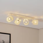 Plafonnier Suerte, blanc crème, textile en lin, à 4 lampes