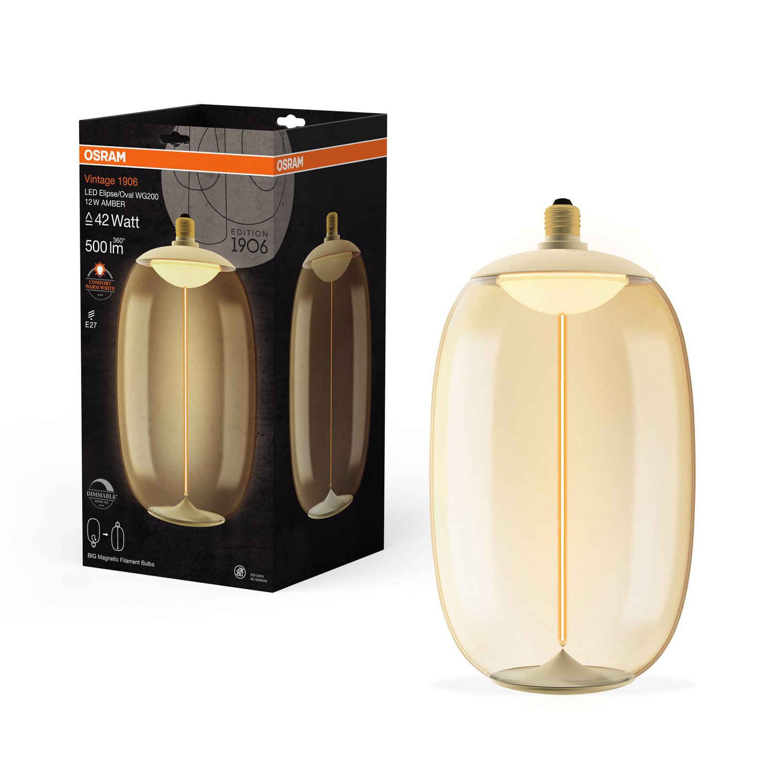 OSRAM LED Big Elipse Oval E27 12W 818 Filament ambre à intensité variable