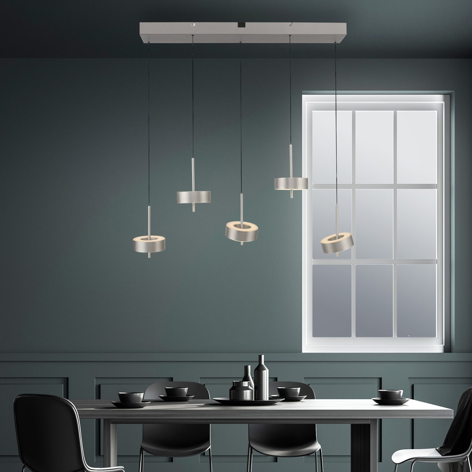 Paul Neuhaus SMART+ hanglamp Q-Rotate, aluminium 5-lamps.