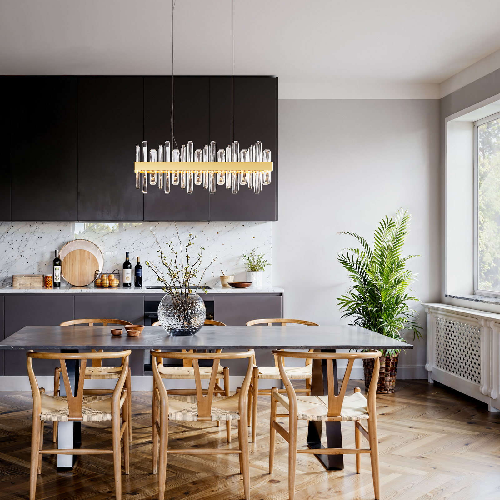 Por Rydens candeeiro suspenso LED Triumph Bar, 80 cm, latão, transparente