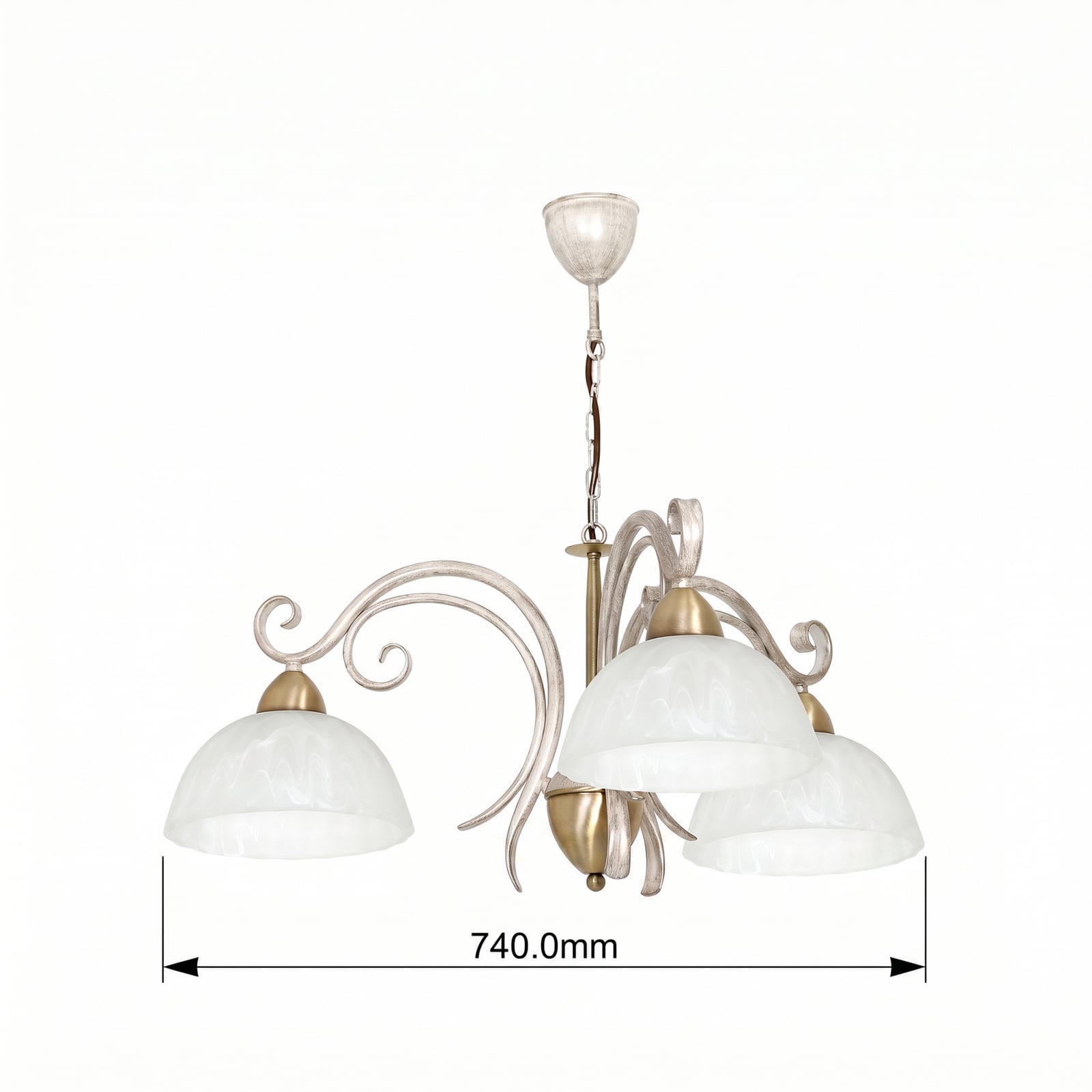 Lustre Flora, trois abat-jour en verre, blanc/laiton