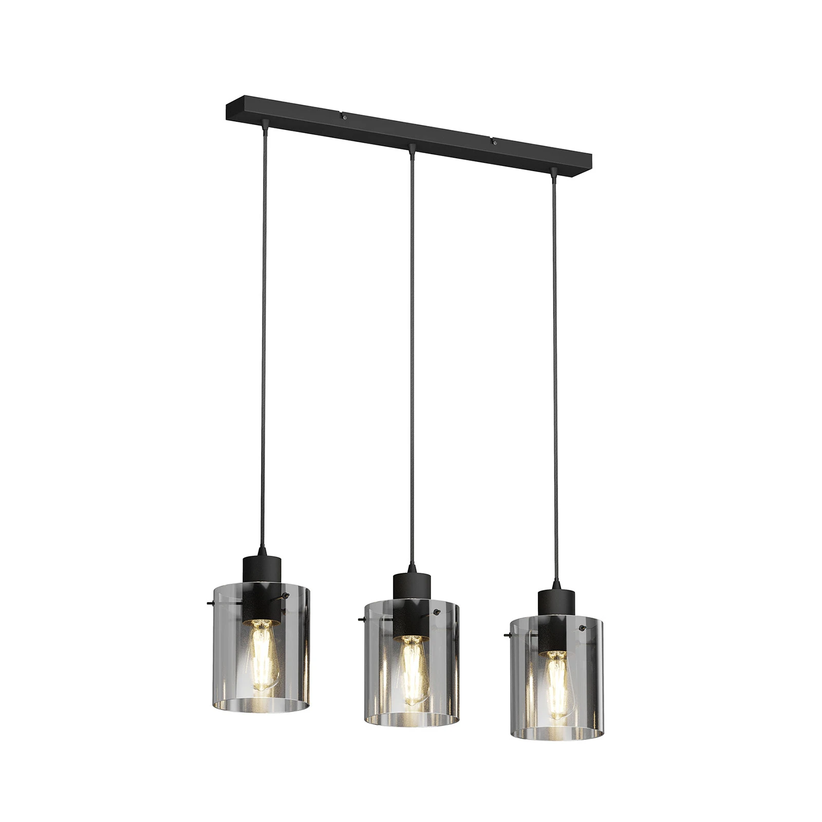 Lindby hanglamp Kourtney, 3-lamps, zwart/grijs, glas, E27
