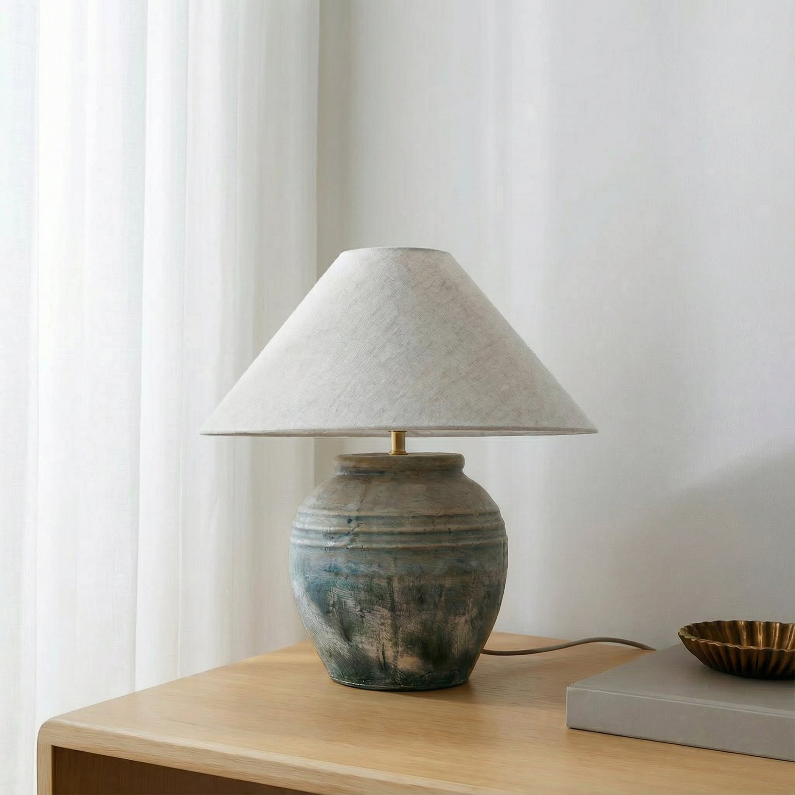 Lucande bordlampe Thalorin, høyde 46 cm, grå, keramikk