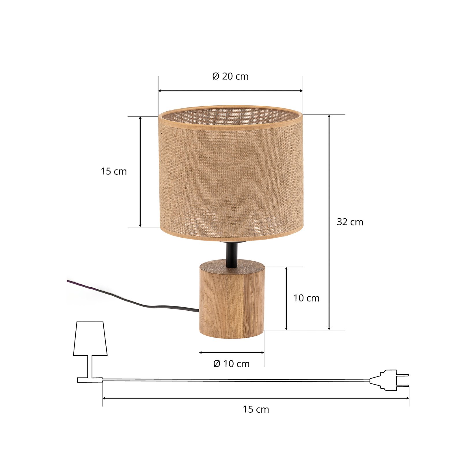 Stolní lampa Tidas, naolejovaný dub Ø20cm, krémová