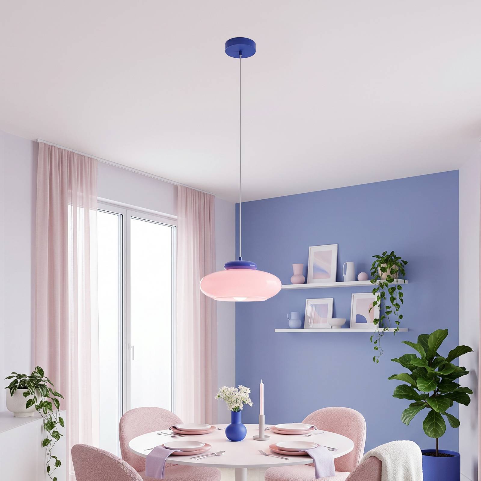 EGLO Hanglamp Berardelli oranje/groen, plat, Ø 30 cm, glas, E27