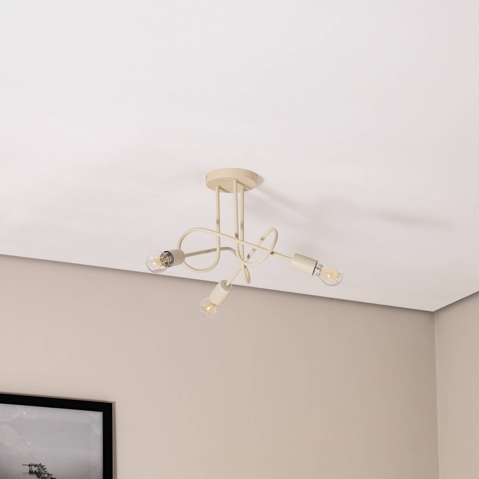 Lampa sufitowa Oxford, piaskowy, Ø 44 cm, metal, 3-punktowa, E27