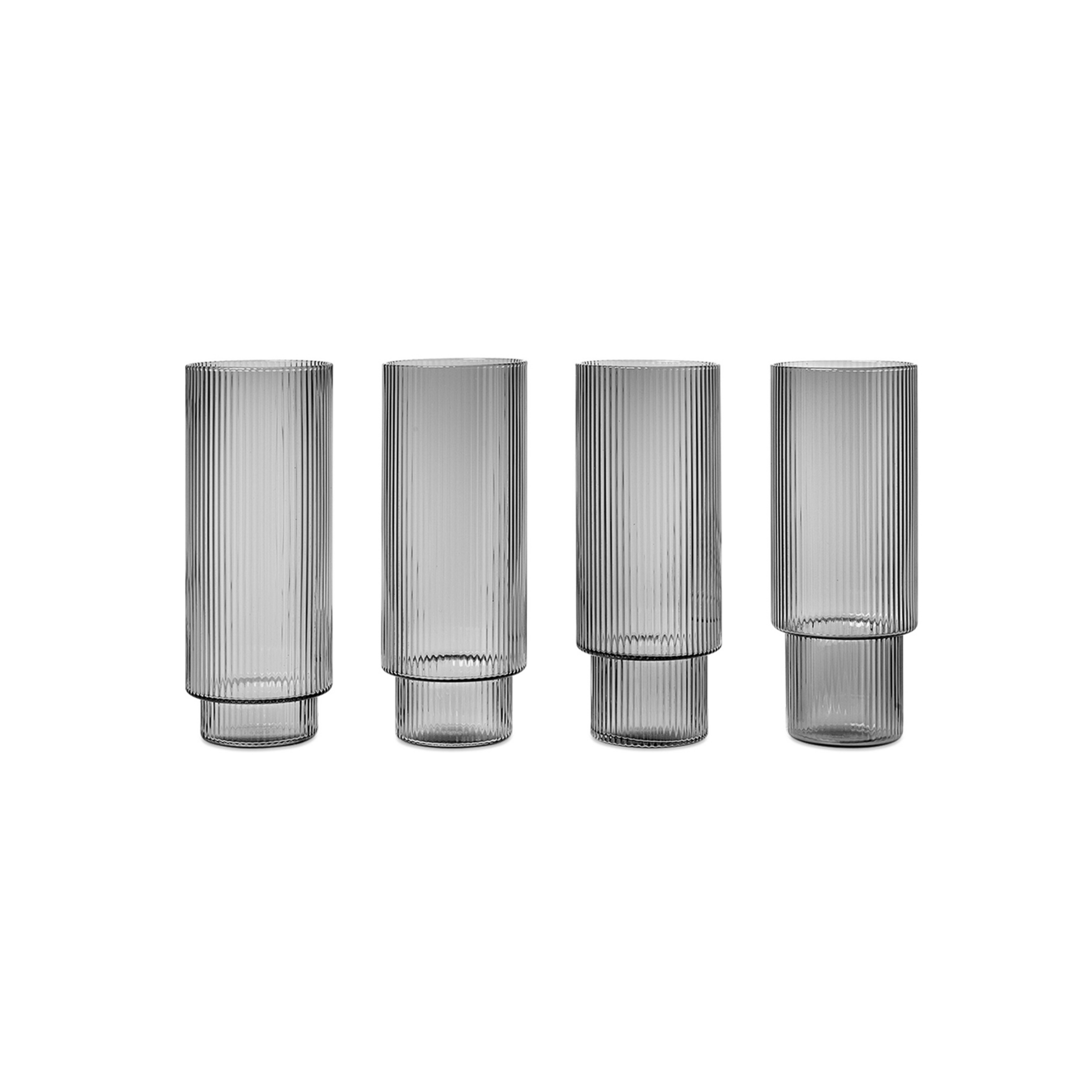 Ripple Long Drink Glasses Set of 4 Smoked Siva - Ferm Living