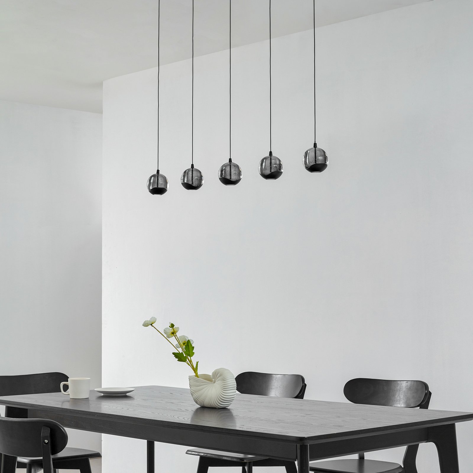 Lucande LED hanging light Hayley, black, 5-bulb, elongated