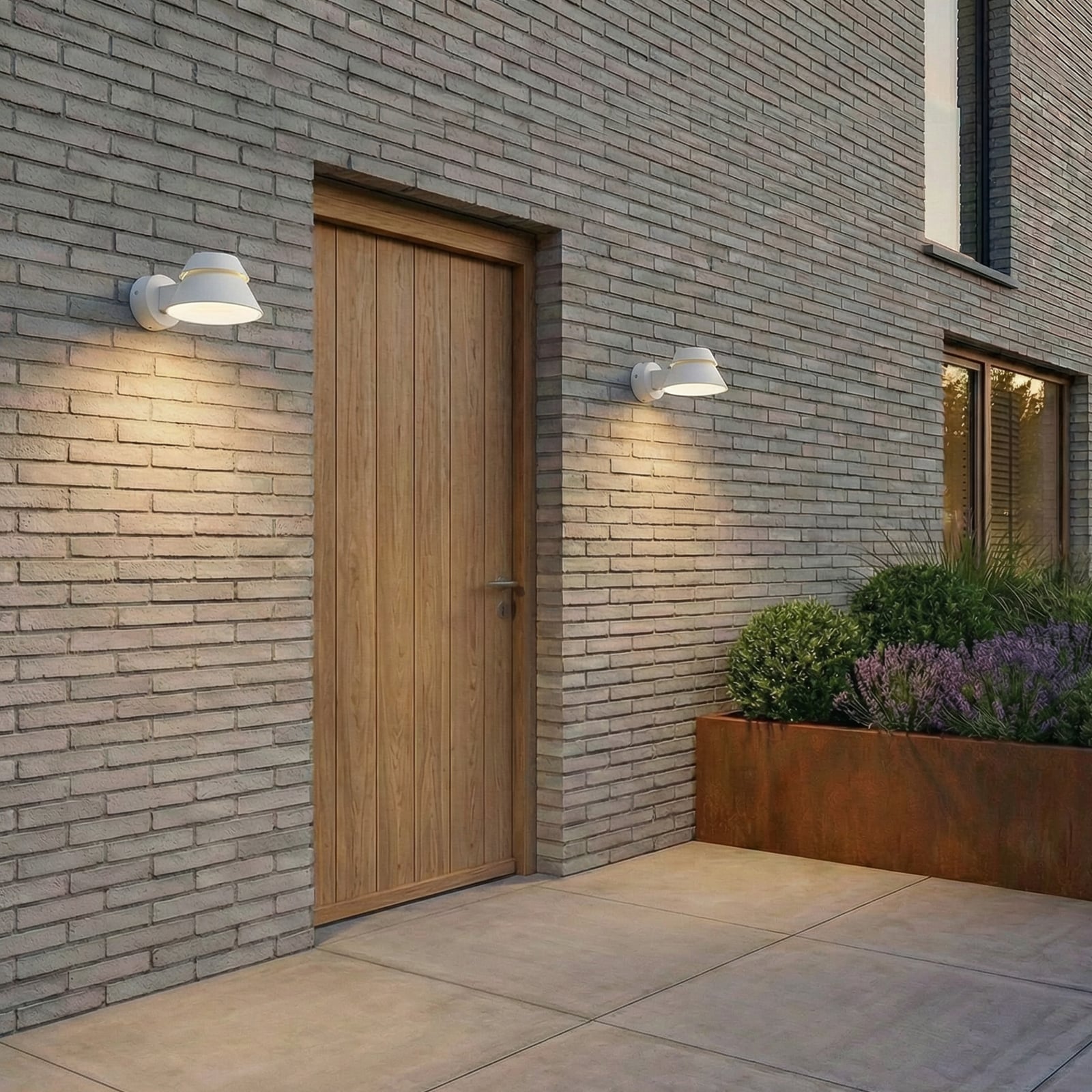 Moena LED outdoor wall light, IP44, aluminium, glass, light grey - Lucande