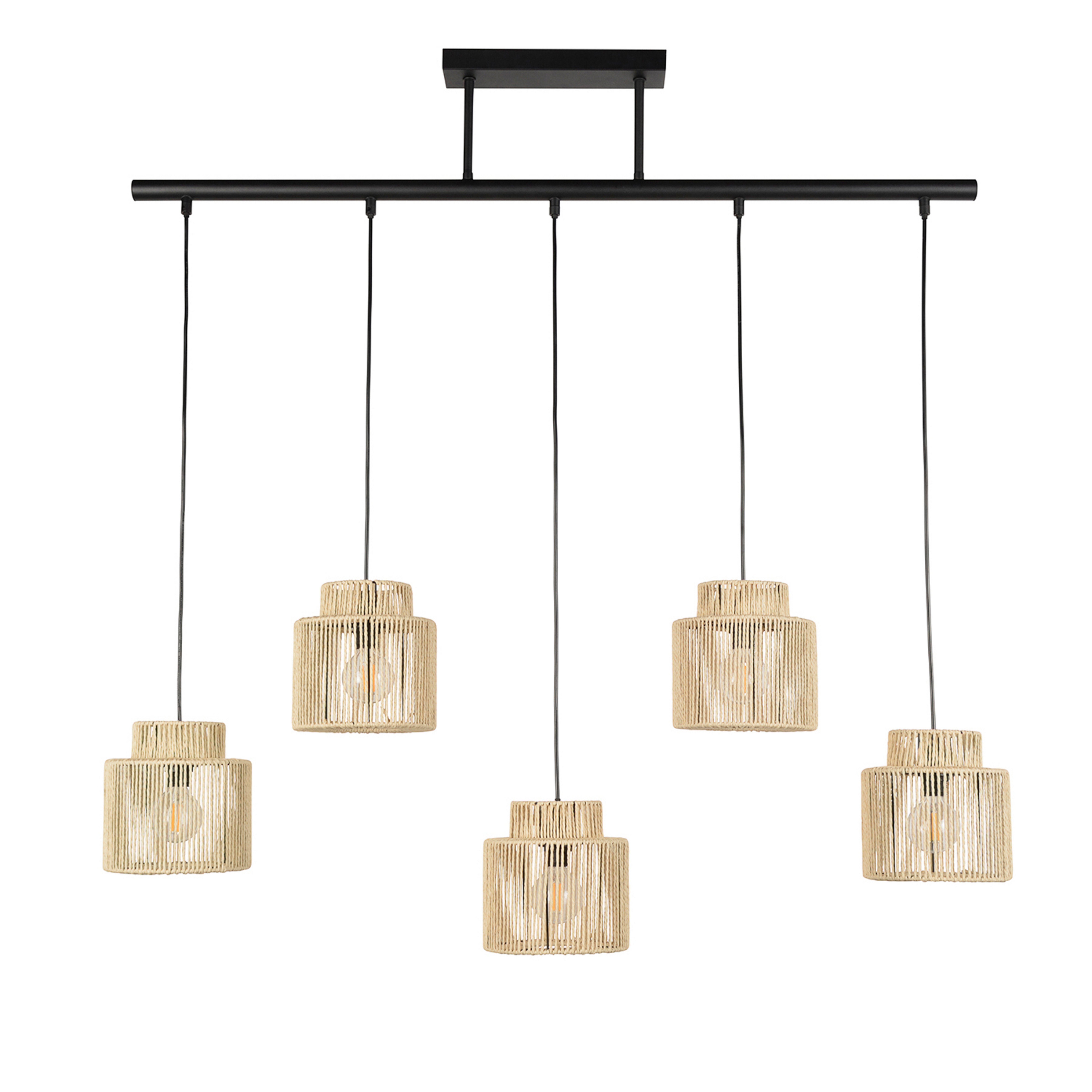 Cancun pendant light, natural colour, length 98 cm, 5-bulb - COREP SAS