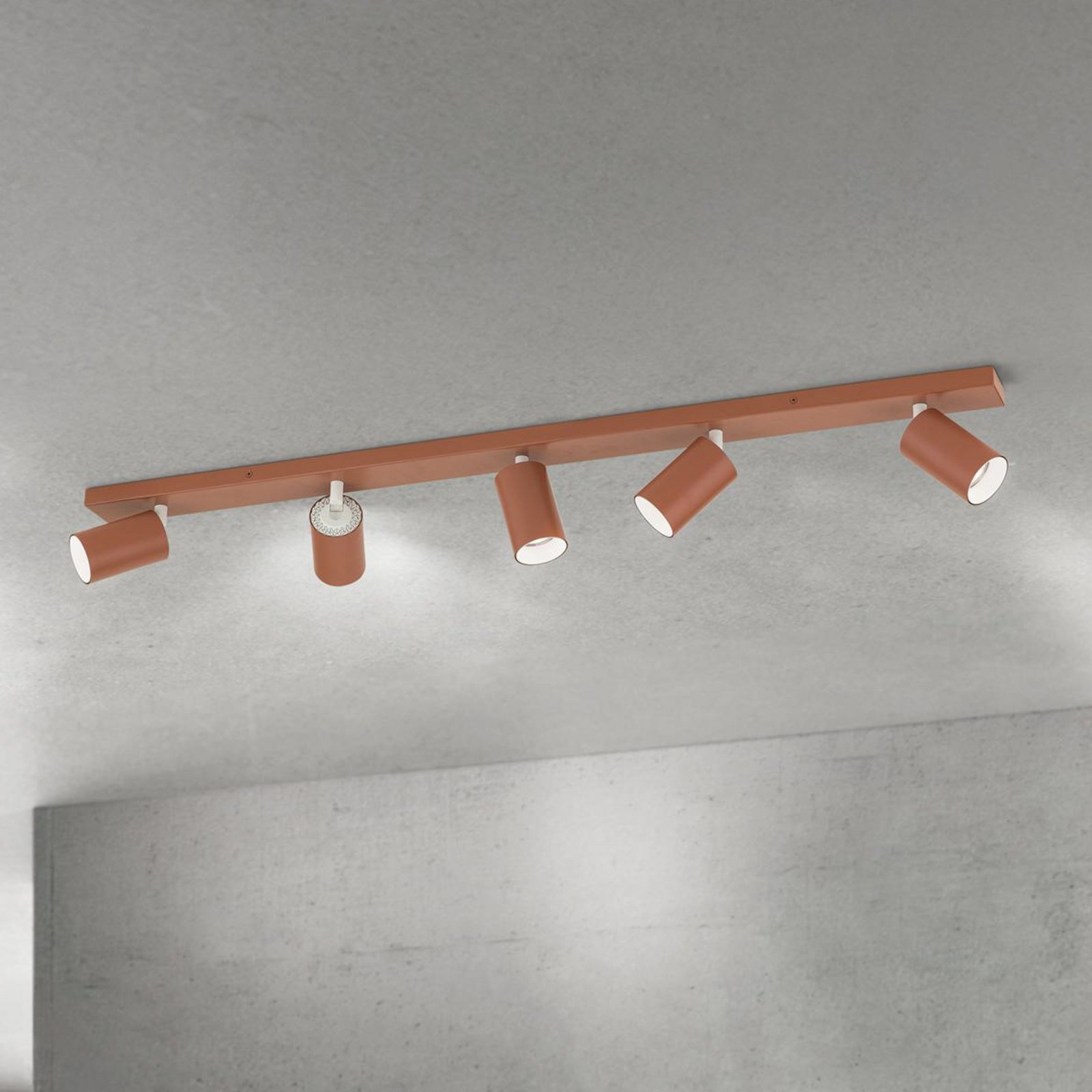 Spot pour plafond Sean, rouge corail, à 5 lampes, aluminium, GU10