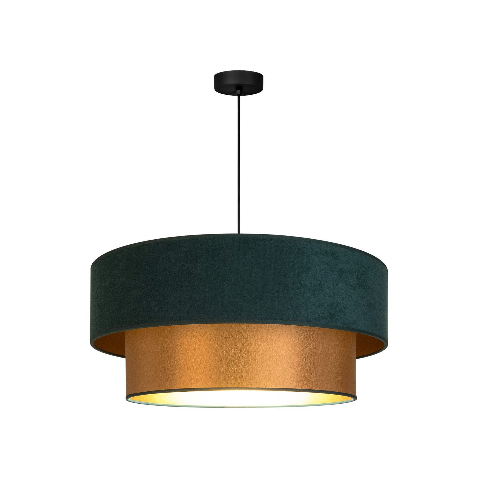 Pendellampe Dorina, grün/gold, Ø 60 cm, Textil, E27