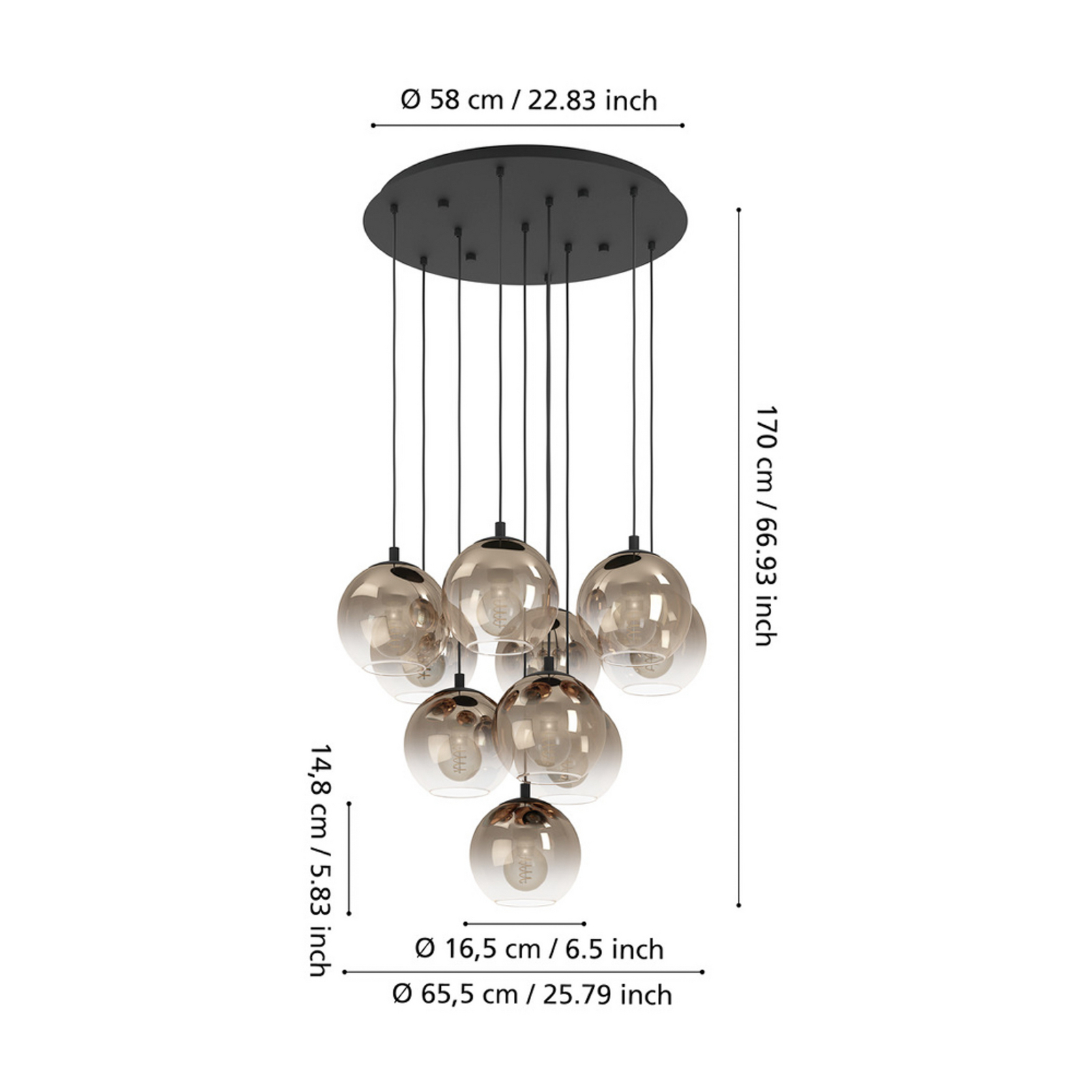 Suspension EGLO ARISCANI 1, Ø 65 cm, à 10 lampes, noir/cuivre Suspension EGLO ARISCANI 1, Ø 65 cm, à 10 lampes, noir/cuivre