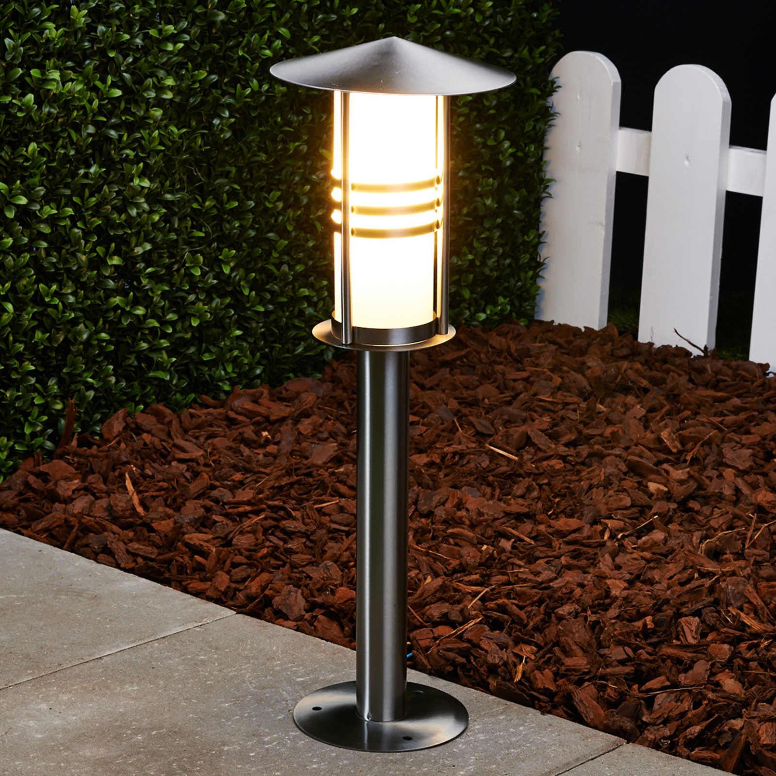 Lindby Erina Stainless Steel Pillar Lamp, Stainless steel, glass, E27, 60 W, energy efficiency: A++, H: 50 cm