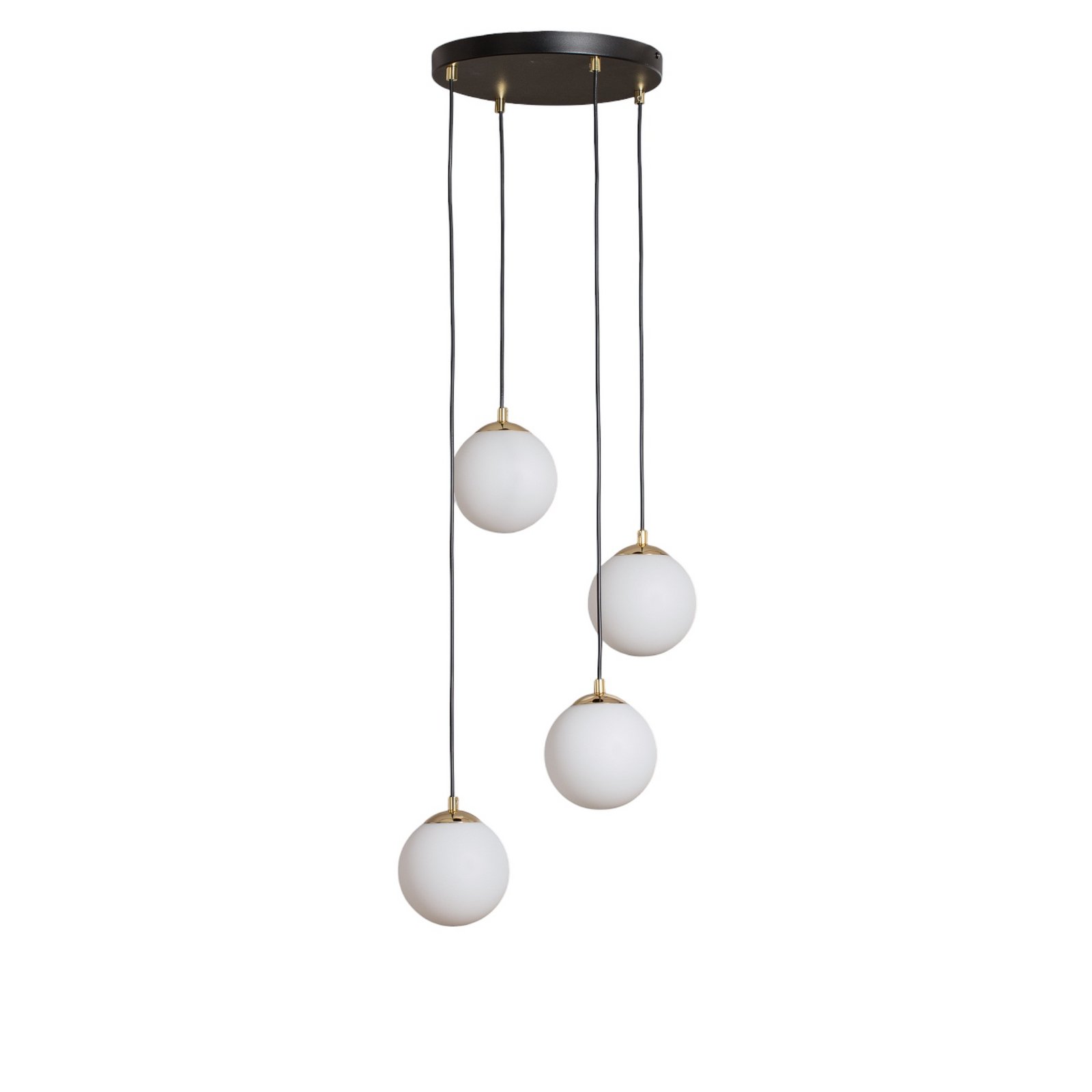 Glassy pendant light, 4-bulb, round, black/opal