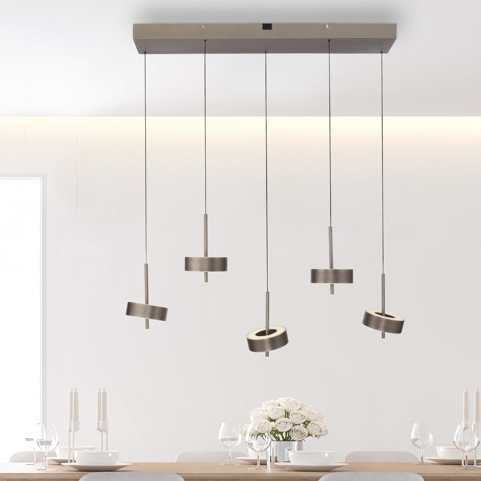 Paul Neuhaus Suspension Smart LED Q-Rotate brun foncé à 5 lampes