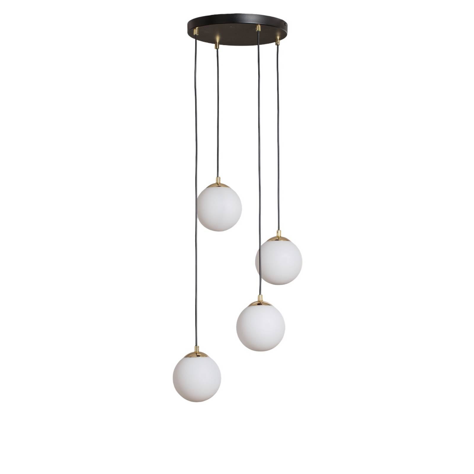 Hängeleuchte Glassy, 4-flg., rund, schwarz/opal