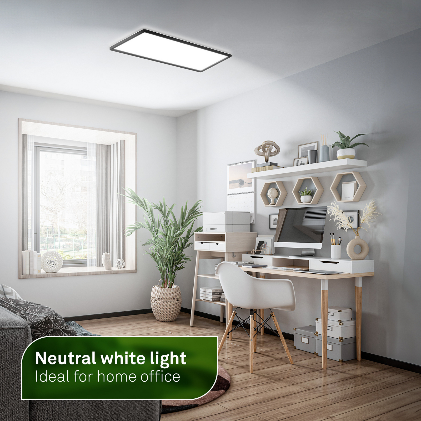 Tava A LED ceiling light, 58 x 20 cm, plastic, black