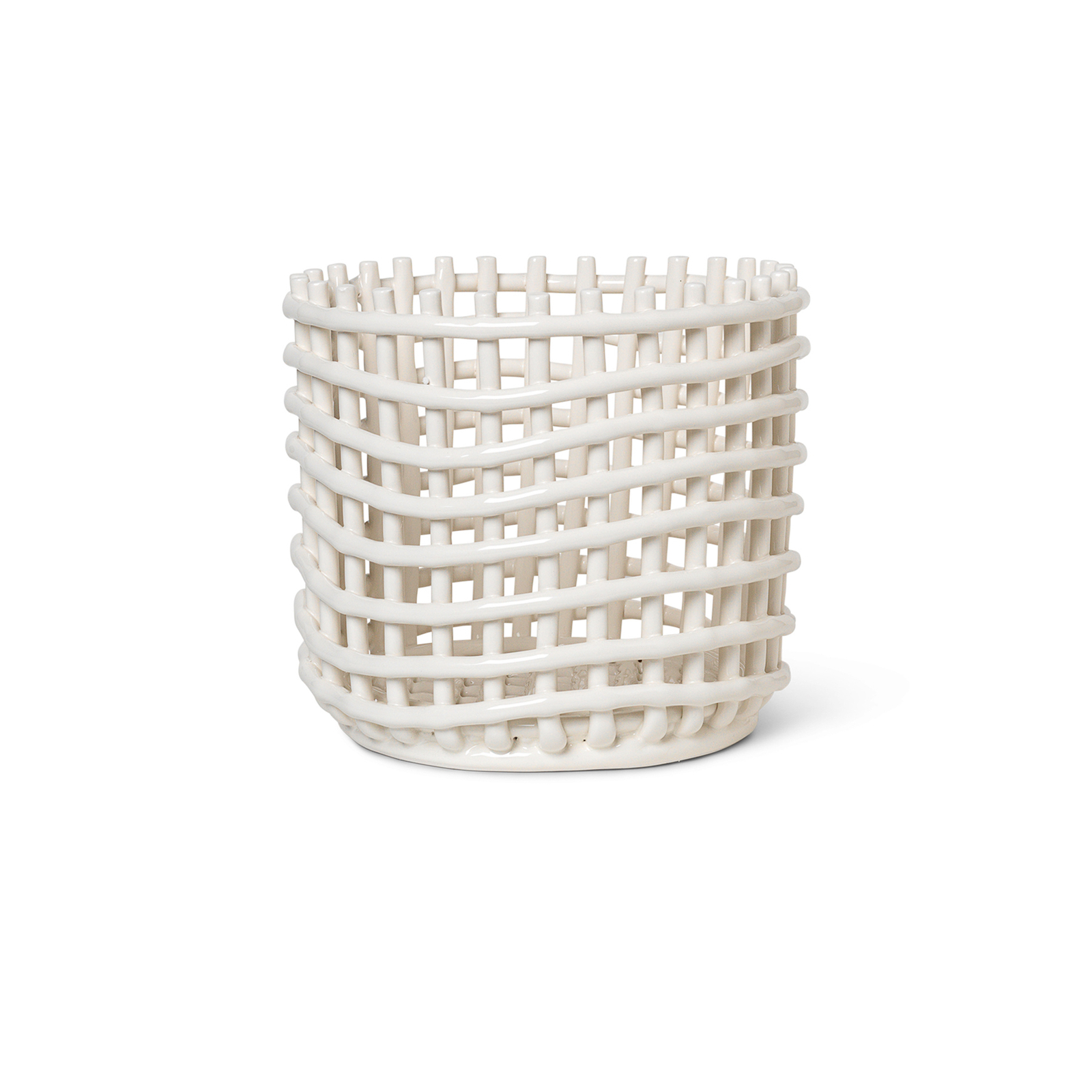 ferm LIVING Ceramic basket, round, Ø 23.5 cm, white, ceramic