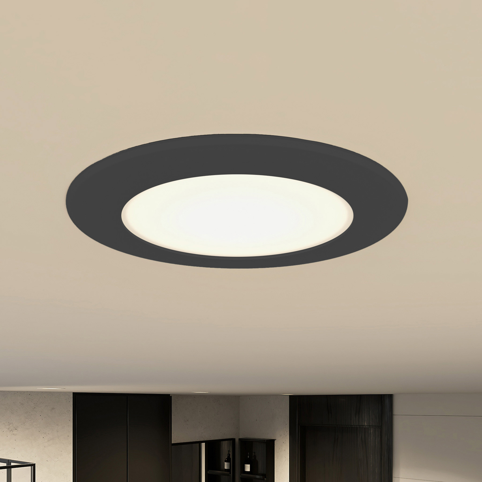 Prios LED recessed spotlight Rida, black, 11.5 cm, 9 W, CCT