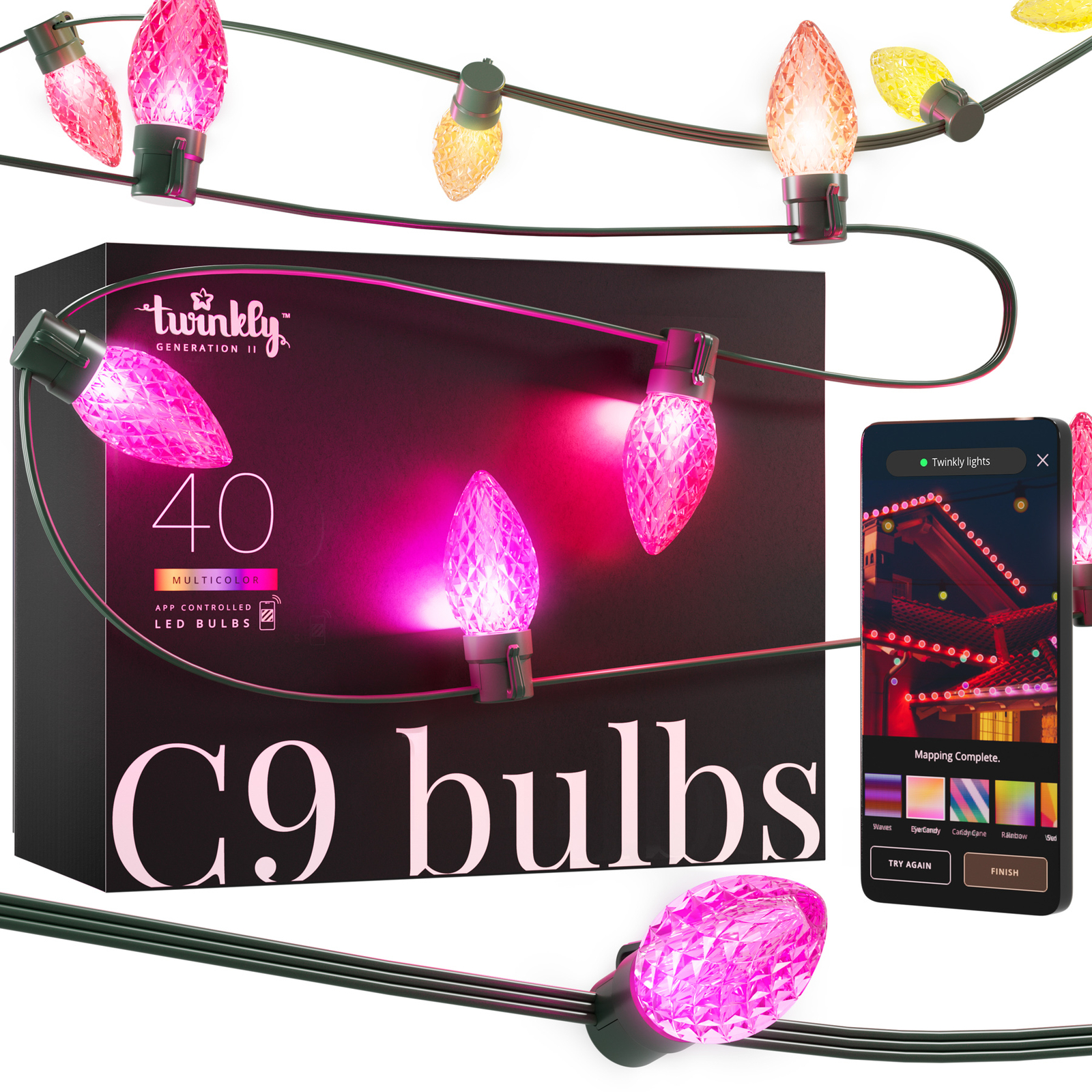 Twinkly Faceted C9 fairy lights RGB, UK/IE, 12m