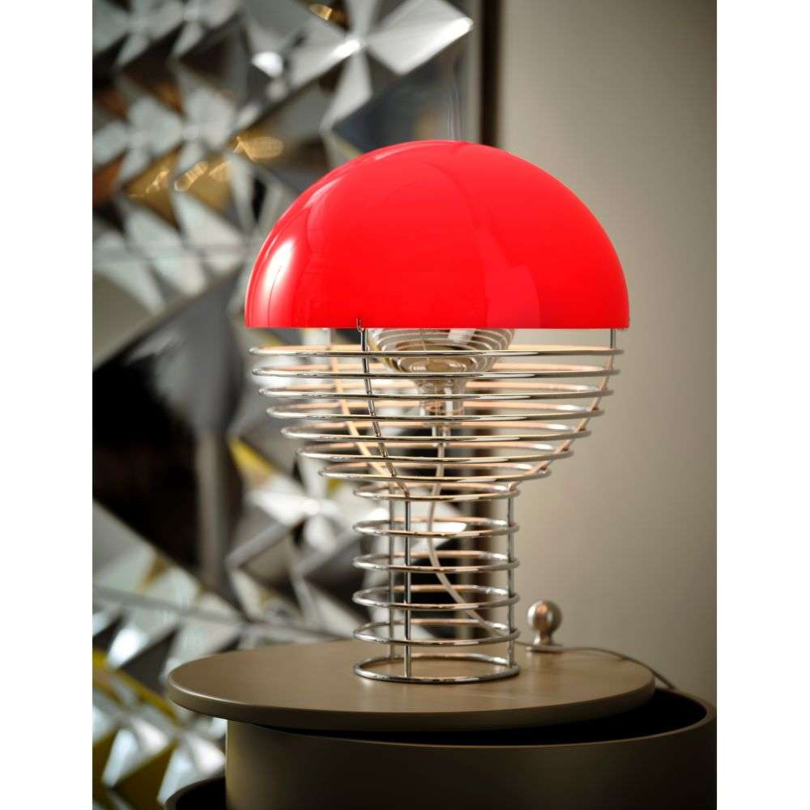 Wire Table Lamp Ø30 Chrome/Red - Verpan