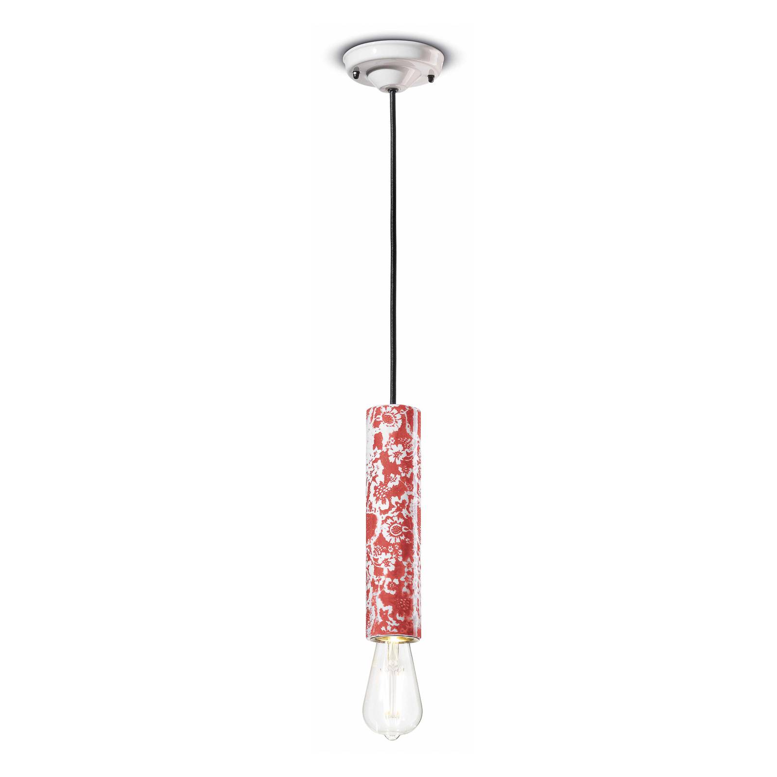 Suspension PI motif fleurs Ø 5,5 cm rouge/blanc