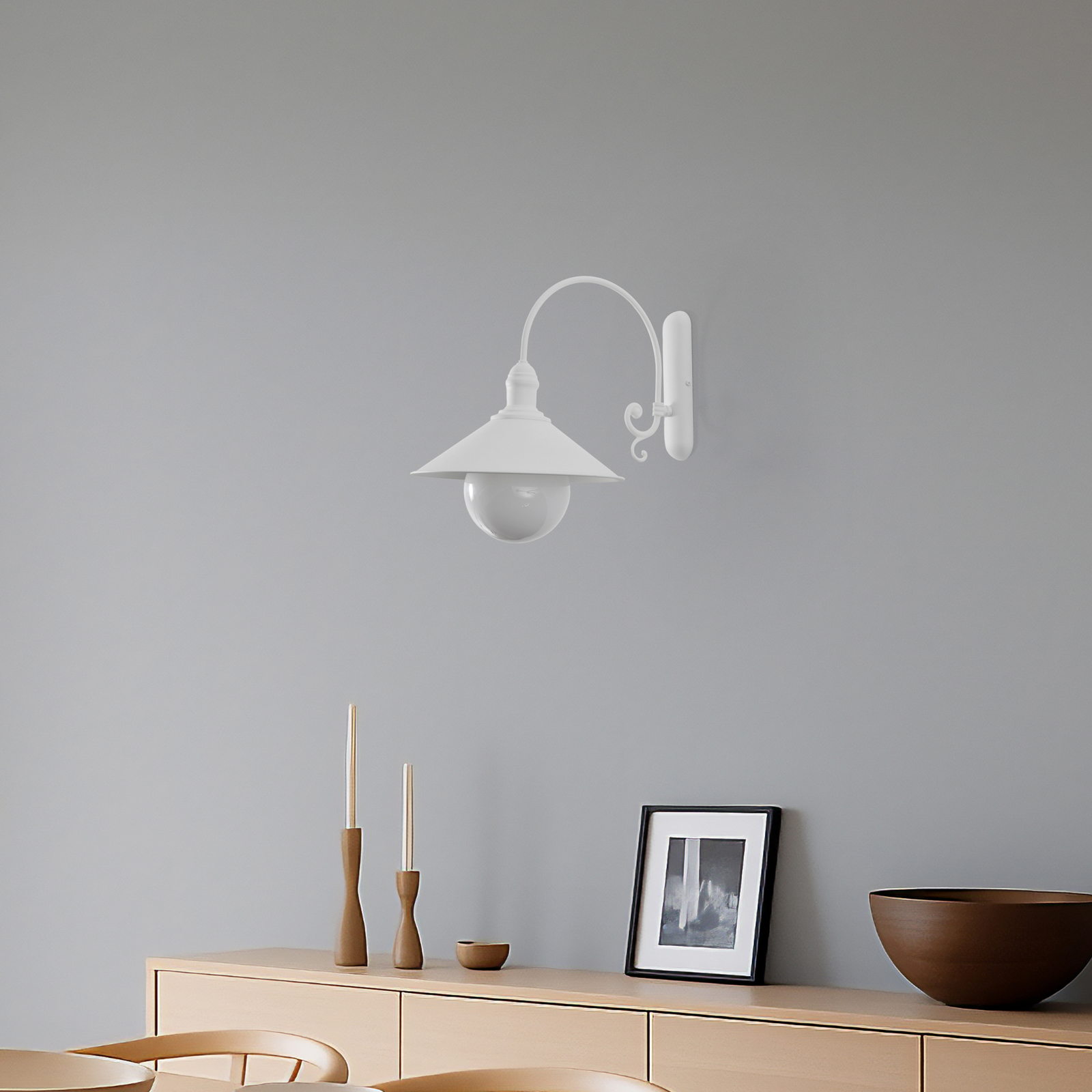 Buitenwandlamp Enduro, wit, staal, glas, IP44, E27