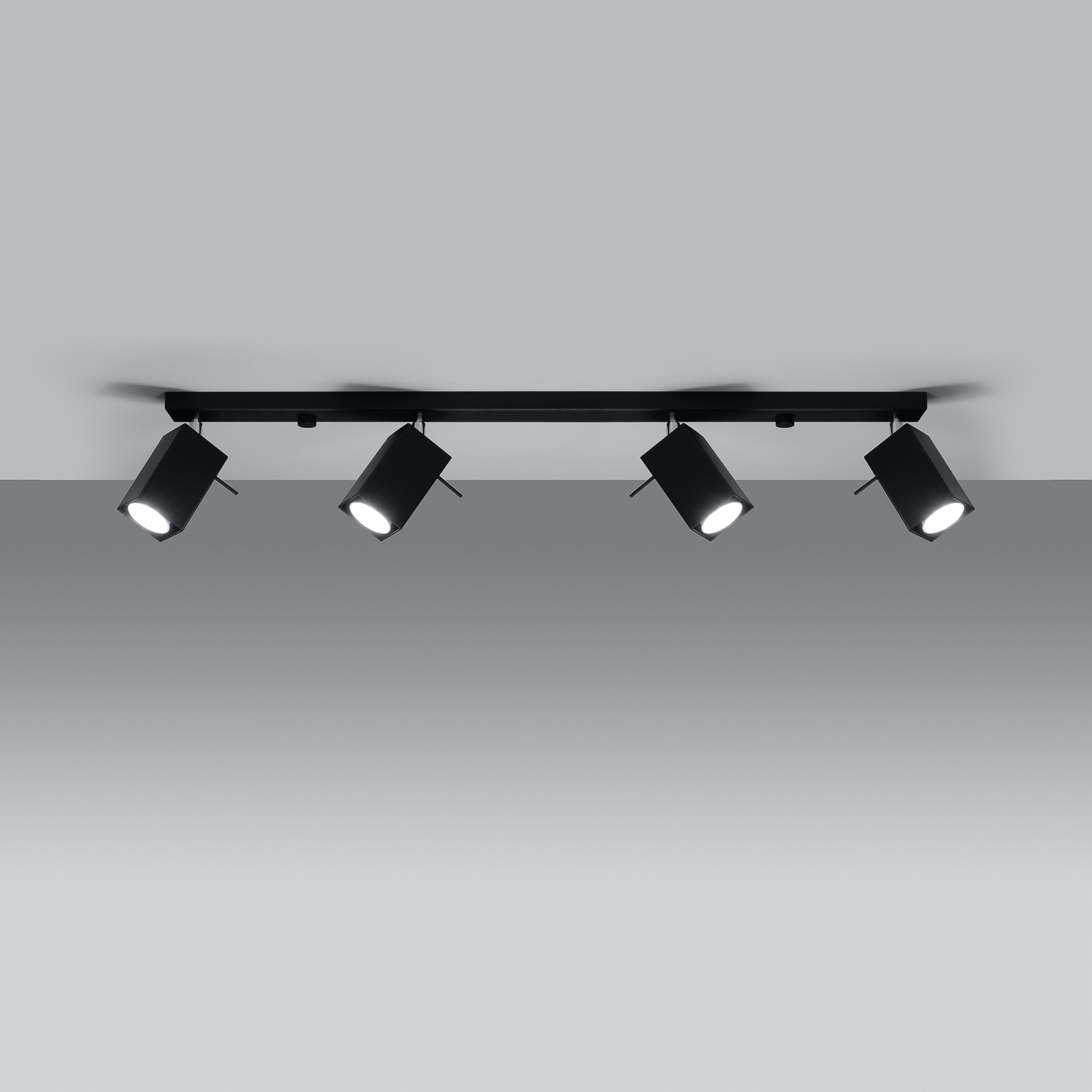 Plafondspot Square, zwart, 4-lamps linear