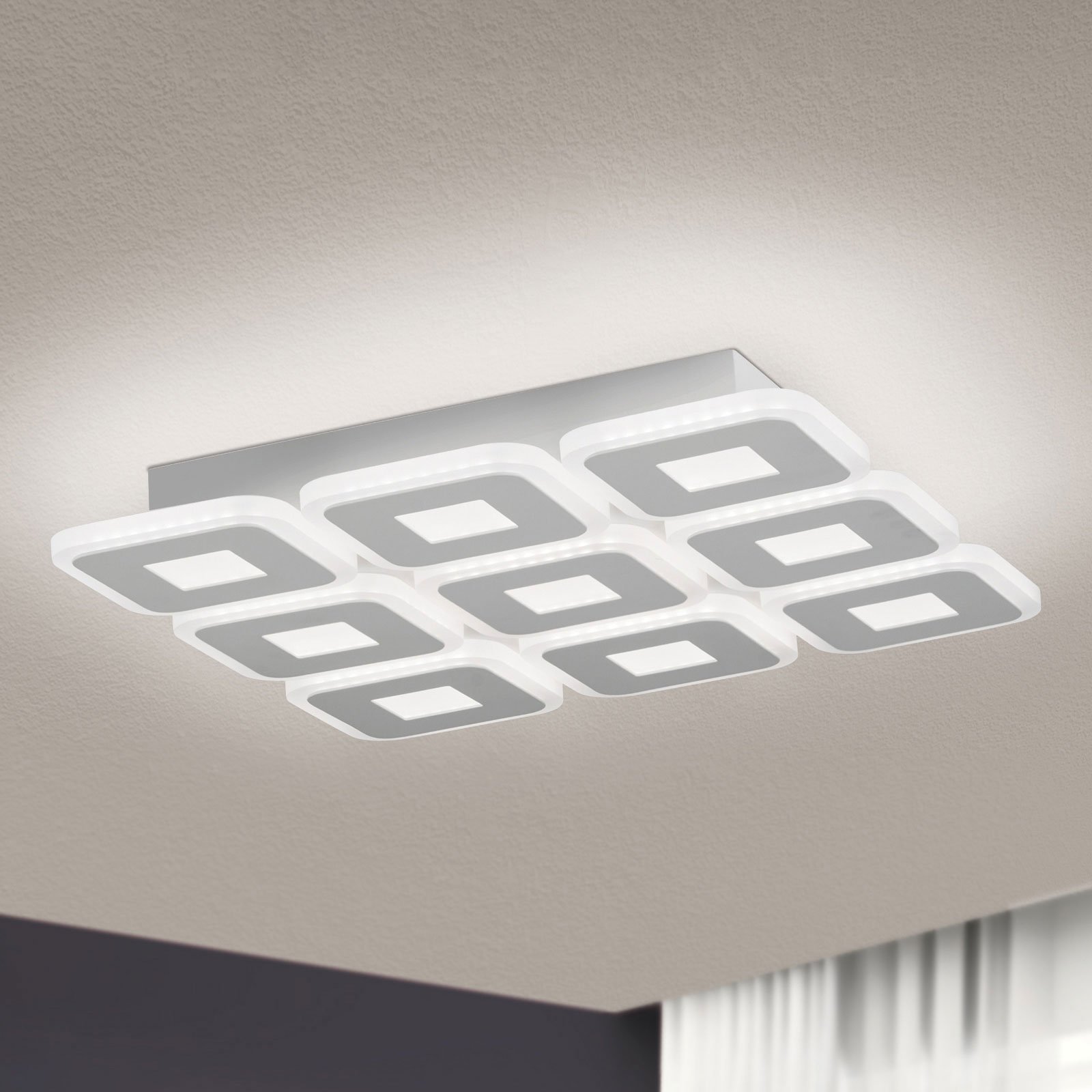 Orion Domino LED ceiling light, nine-bulb, for Living / Dining Room, metal, steel, acrylic, 48 W, energy efficiency: A, L: 41 cm, W: 41 cm, H: 5 cm