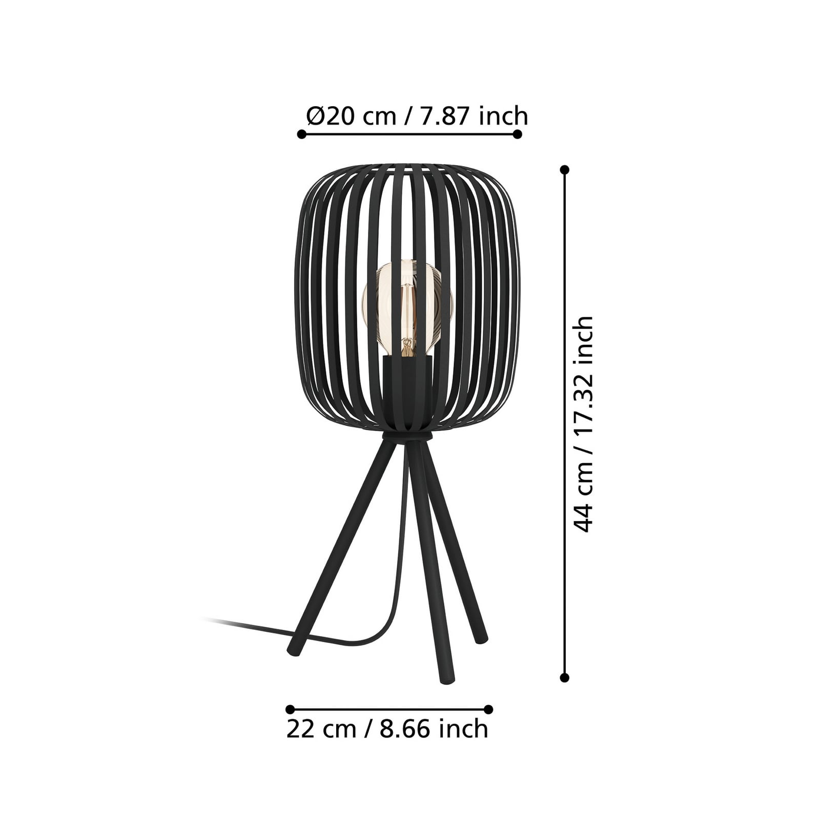 Bordlampe Romazzina, sort, højde 44 cm, metal, E27