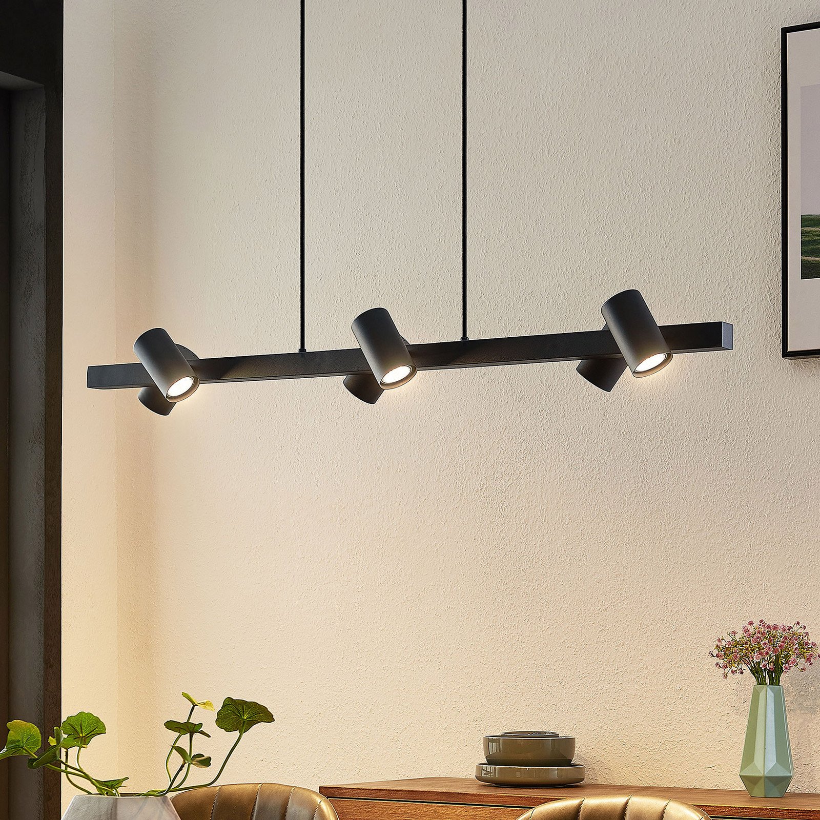 Lindby lampă suspendată Savoli 116 cm negru 6 becuri oțel - Camera de zi / sufragerie - modern - Metal