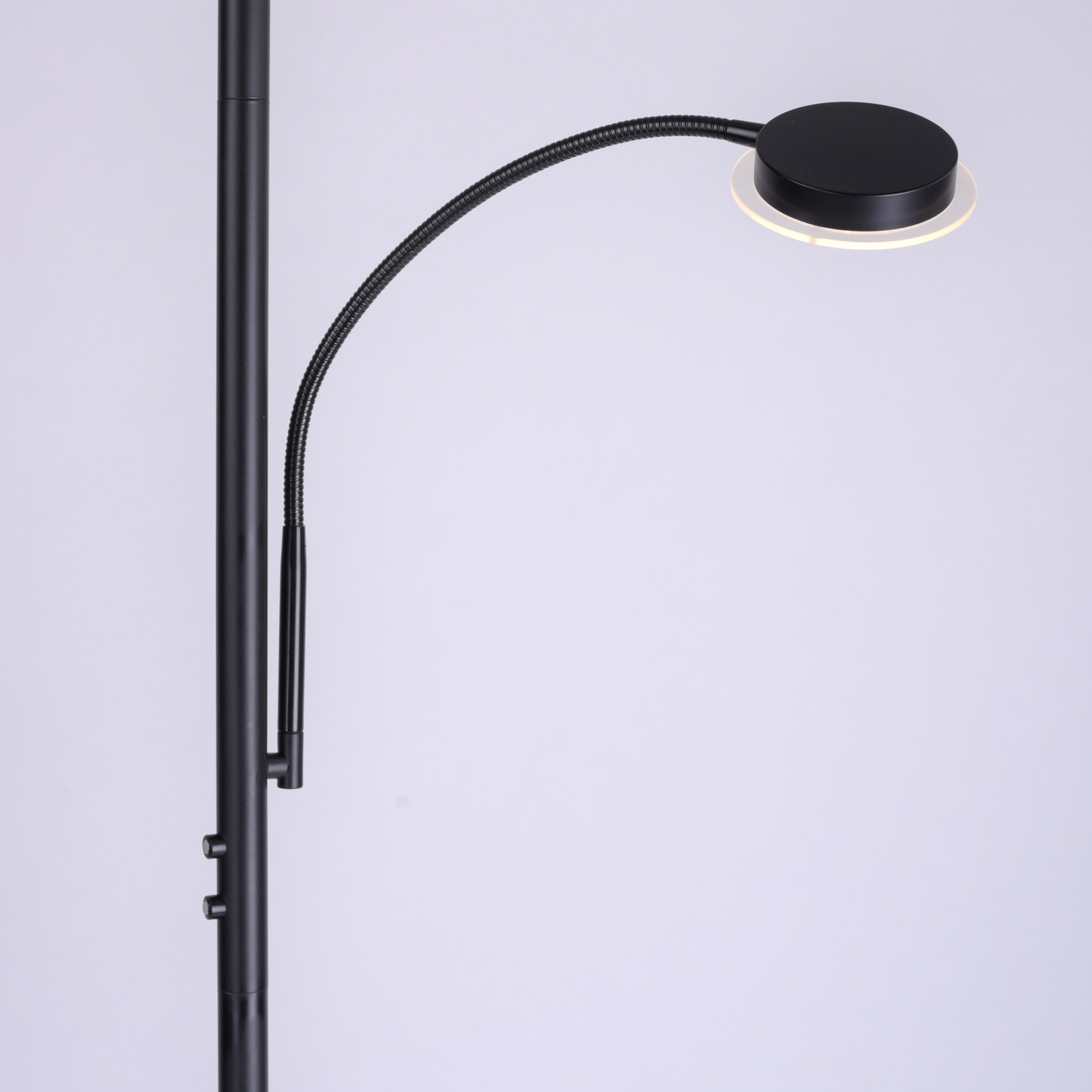 Stojacia lampa Hans LED s lampou na čítanie, okrúhla, čierna