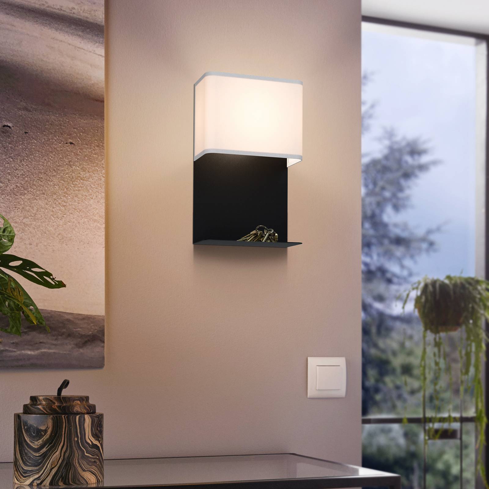 LED-Wandleuchte Galdakao mit Textil, schwarz/weiß günstig online kaufen